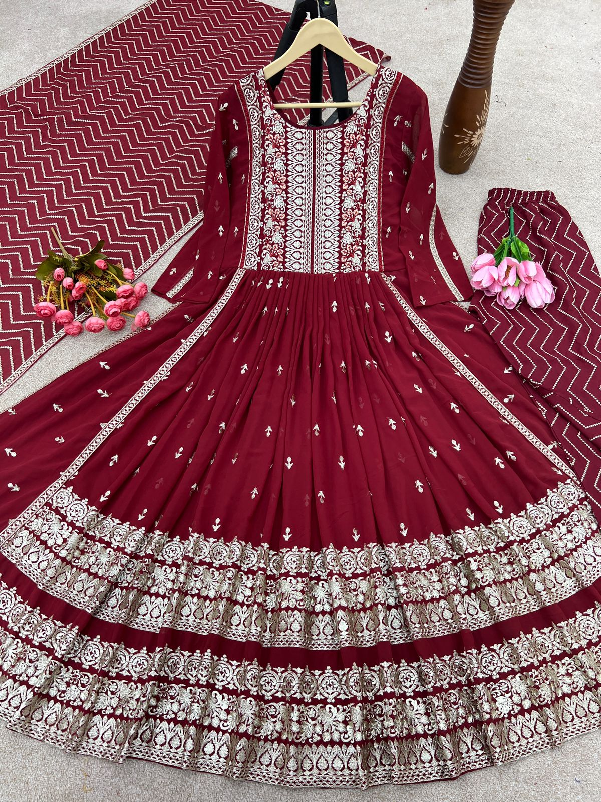 Marvelous Maroon Color Embroidery Work Salwar Suit