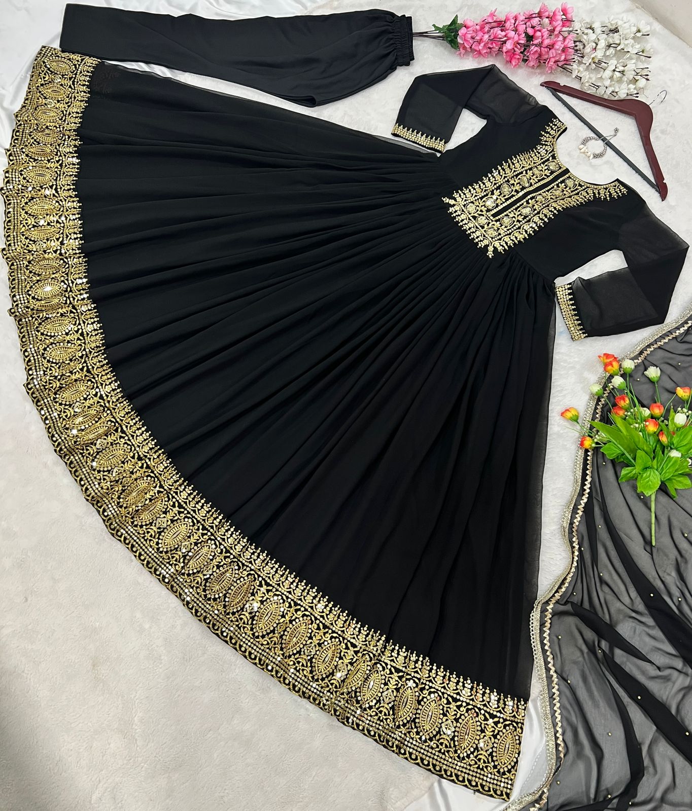 Precious Black Color Embroidery Work Long Suit