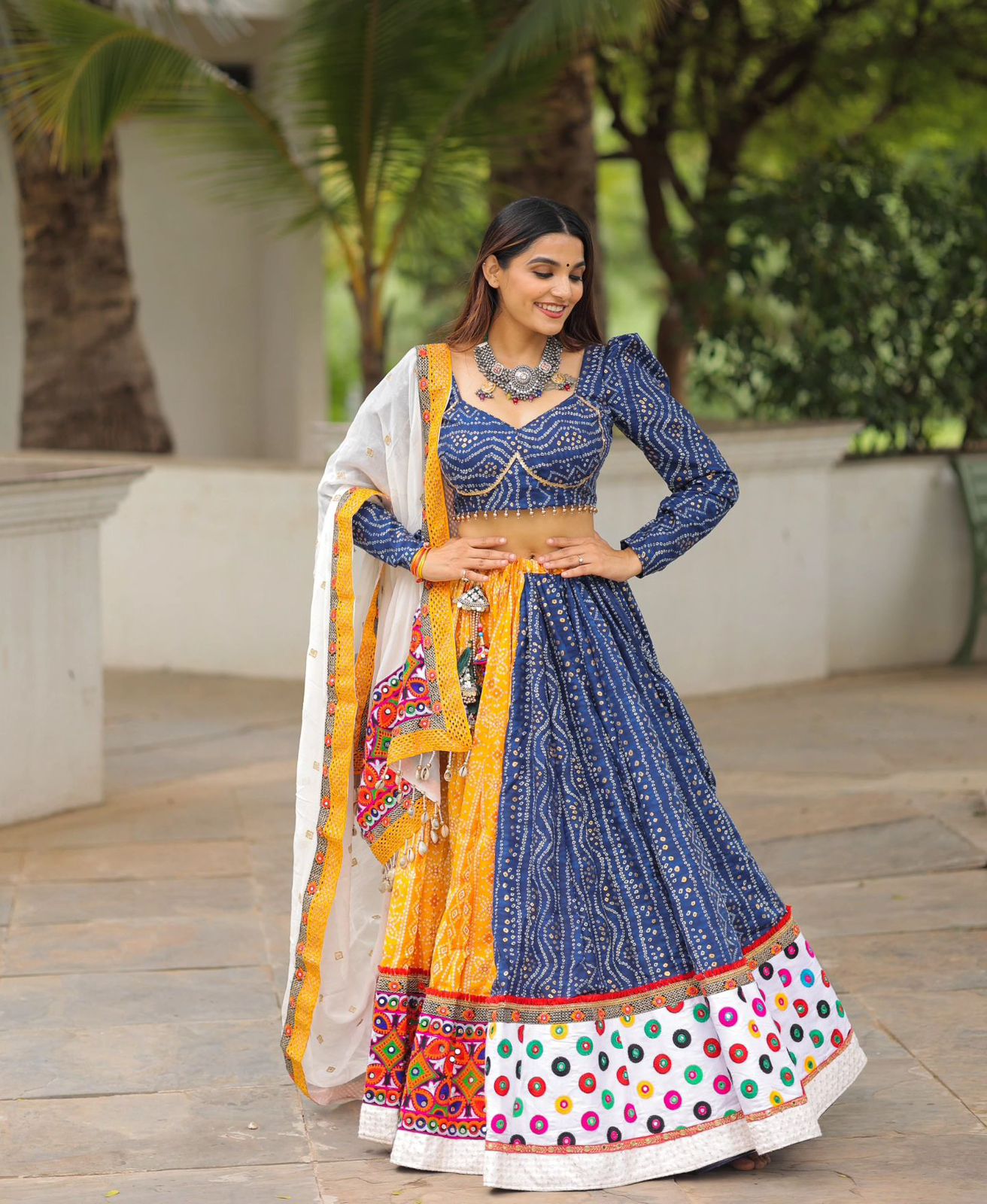 Navratri Special Embroidered Work Navy Blue Color Viscose Rayon Fabric