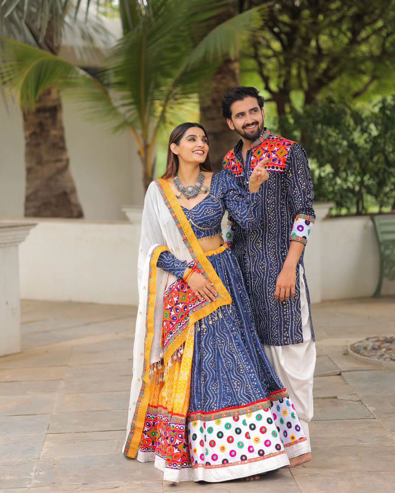 Terrific Navy Blue Color Traditional Wear Couple Combo