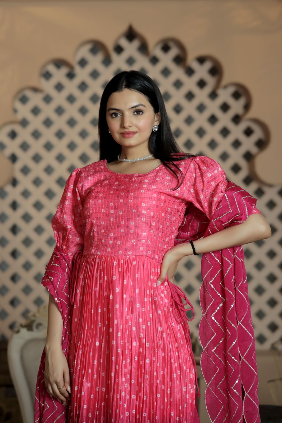 Awesome Pink Color Shade Crush Pleating Sharara Suit