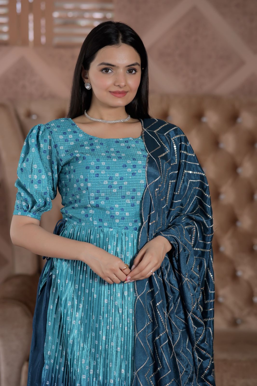 Awesome Sky Blue Color Shade Crush Pleating Sharara Suit
