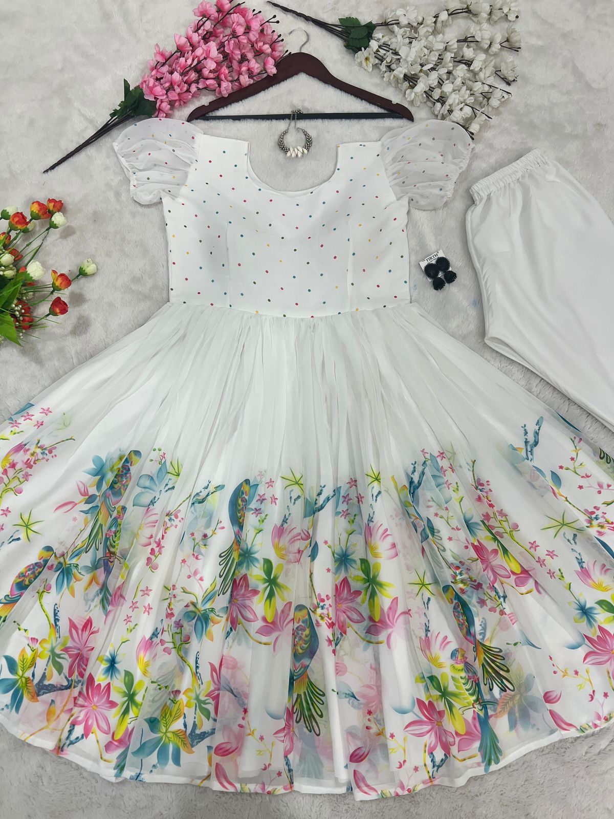 Pretty White Color Digital Print Party Wear Dress