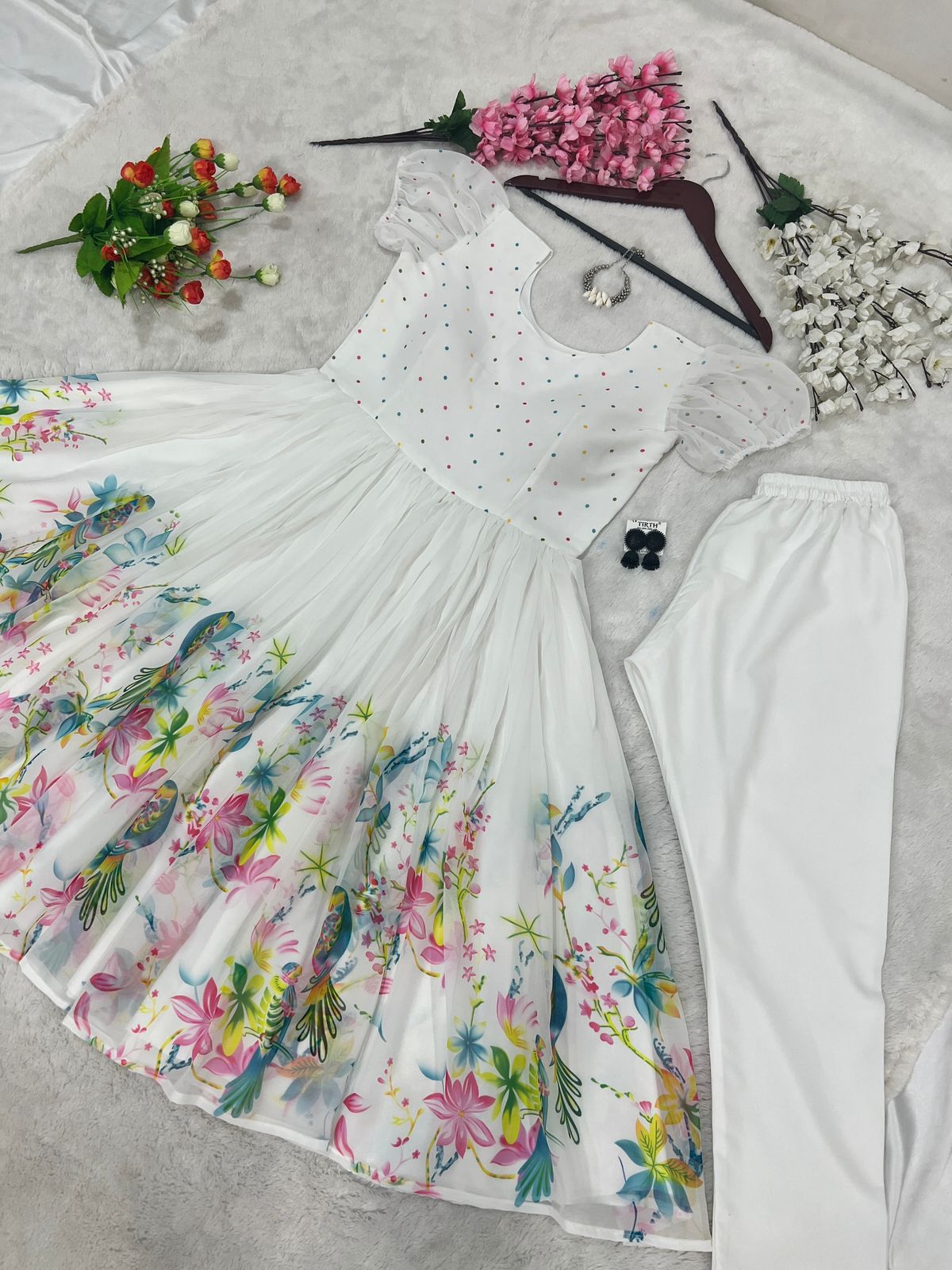 Pretty White Color Digital Print Party Wear Dress