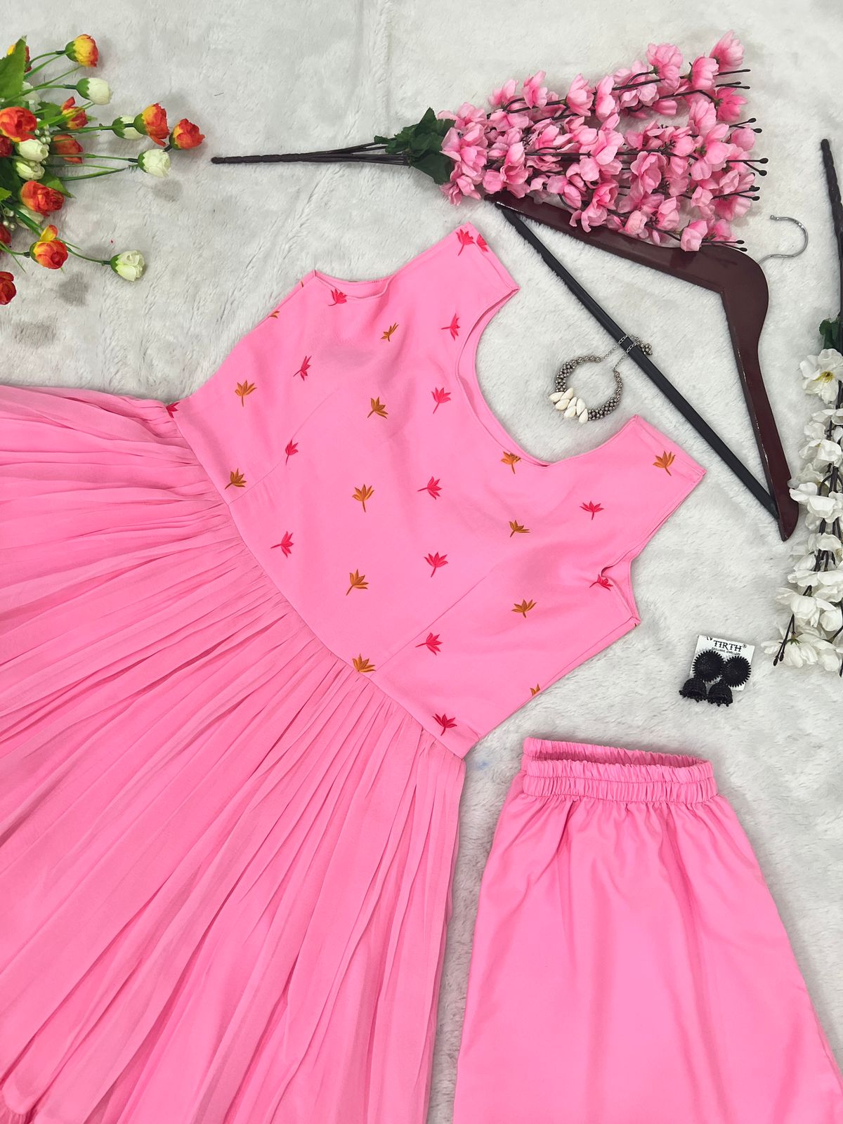 Pretty Pink Color Digital Print Party Wear Dress