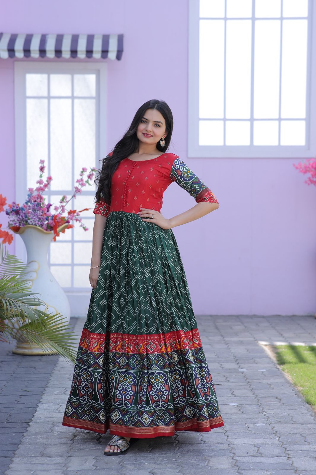 Patola Designer Print Green Color Gown