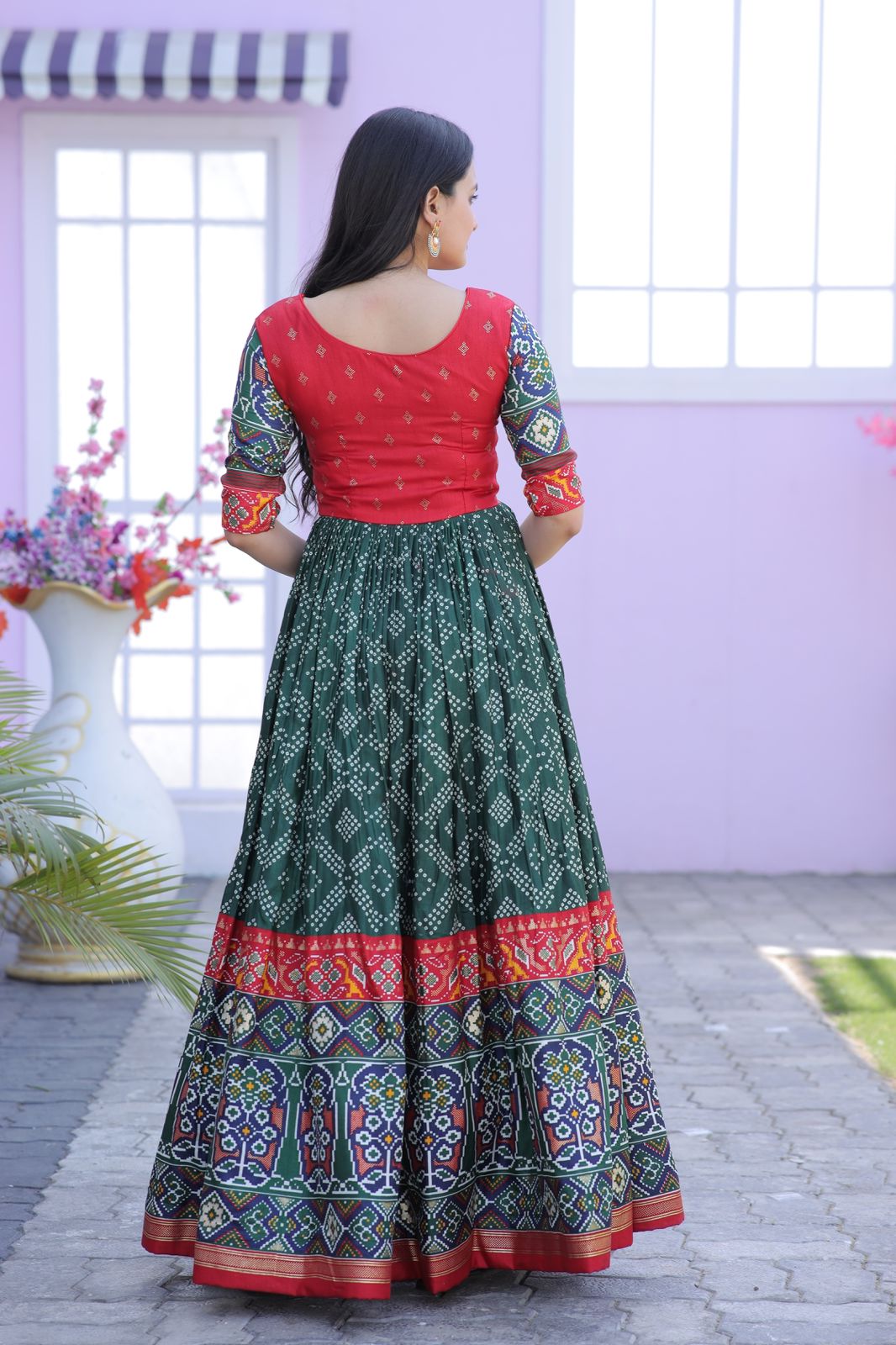 Patola Designer Print Green Color Gown
