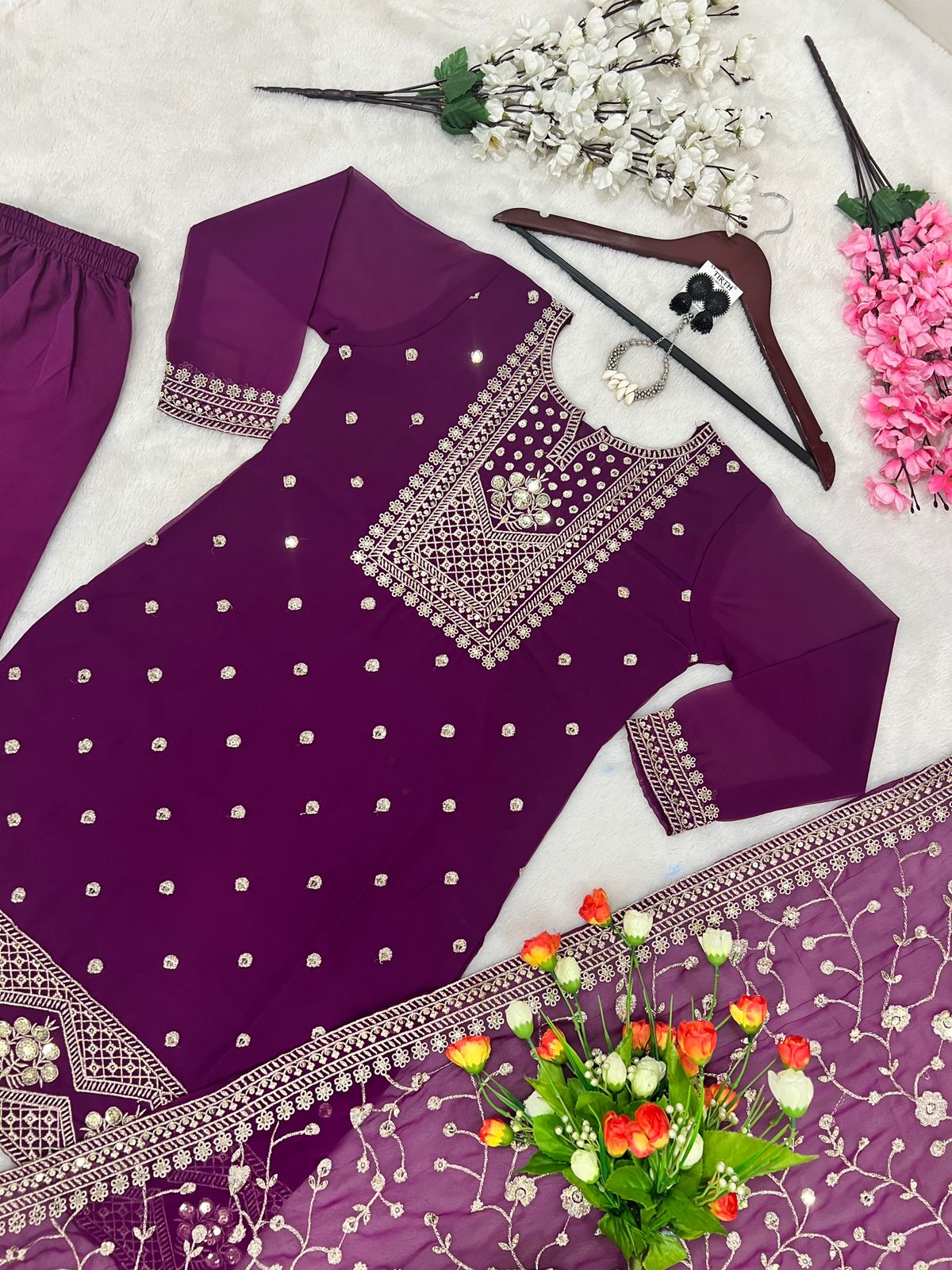 Dazzling Purple Color Embroidery Work Salwar Suit