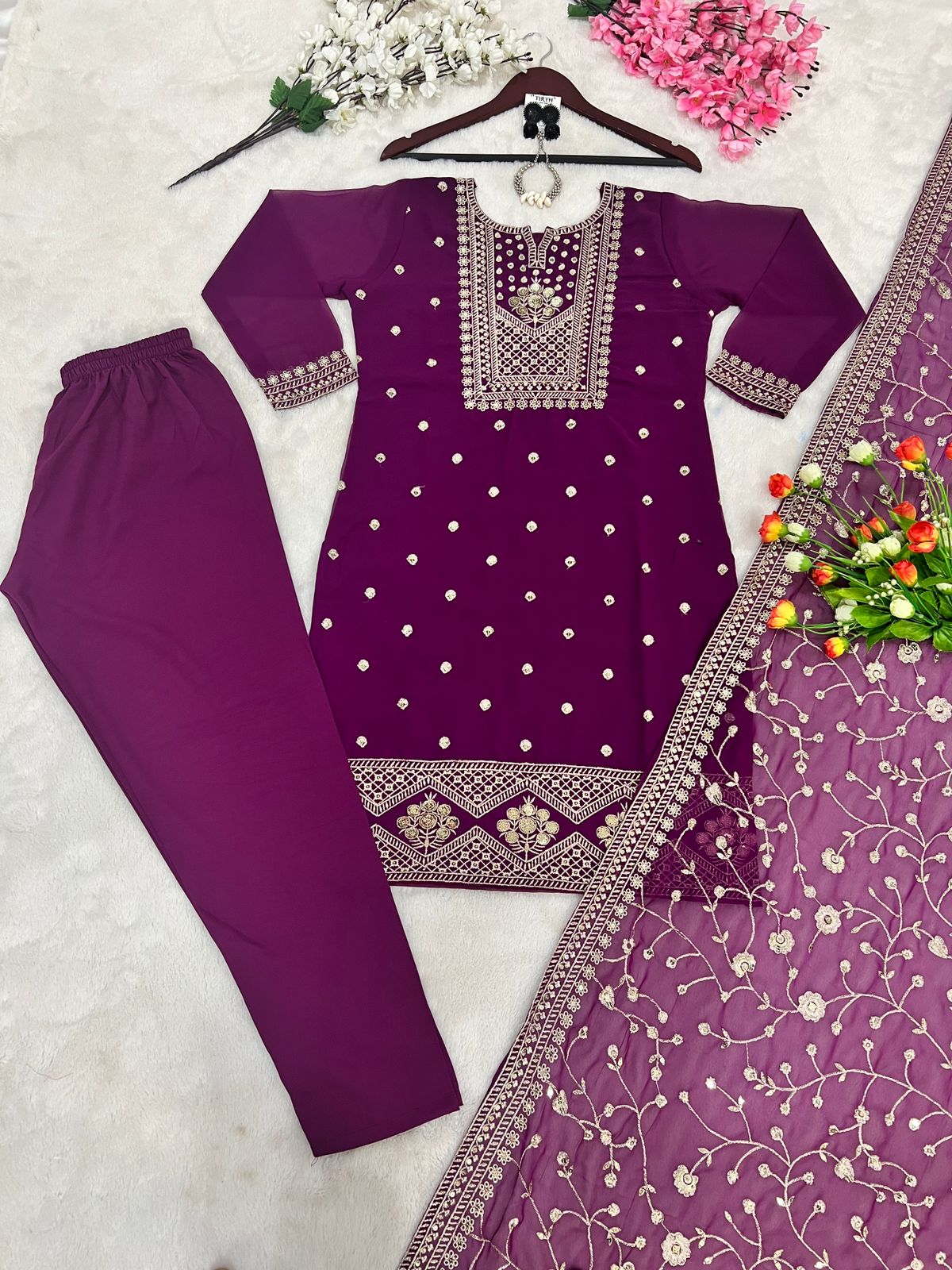 Dazzling Purple Color Embroidery Work Salwar Suit