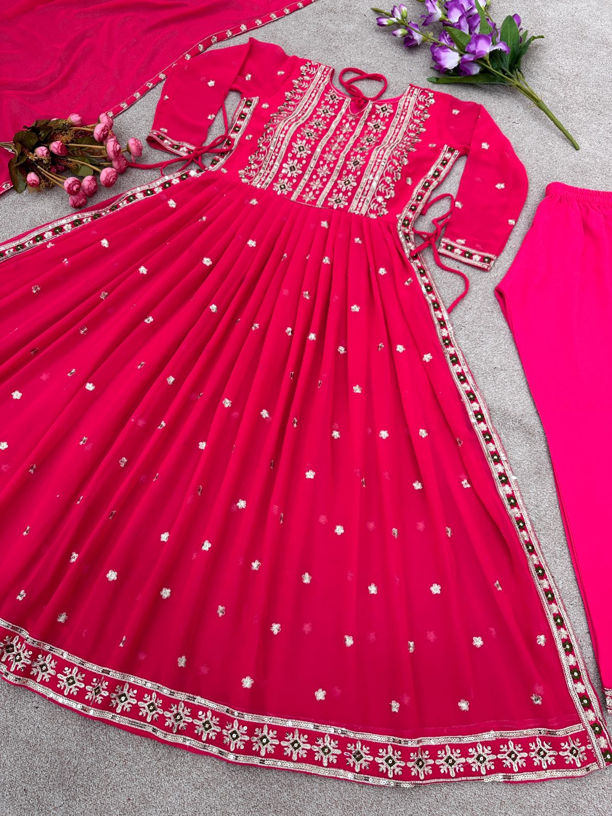 Dark Pink Color Sequence Embroidery Work Salwar Suit