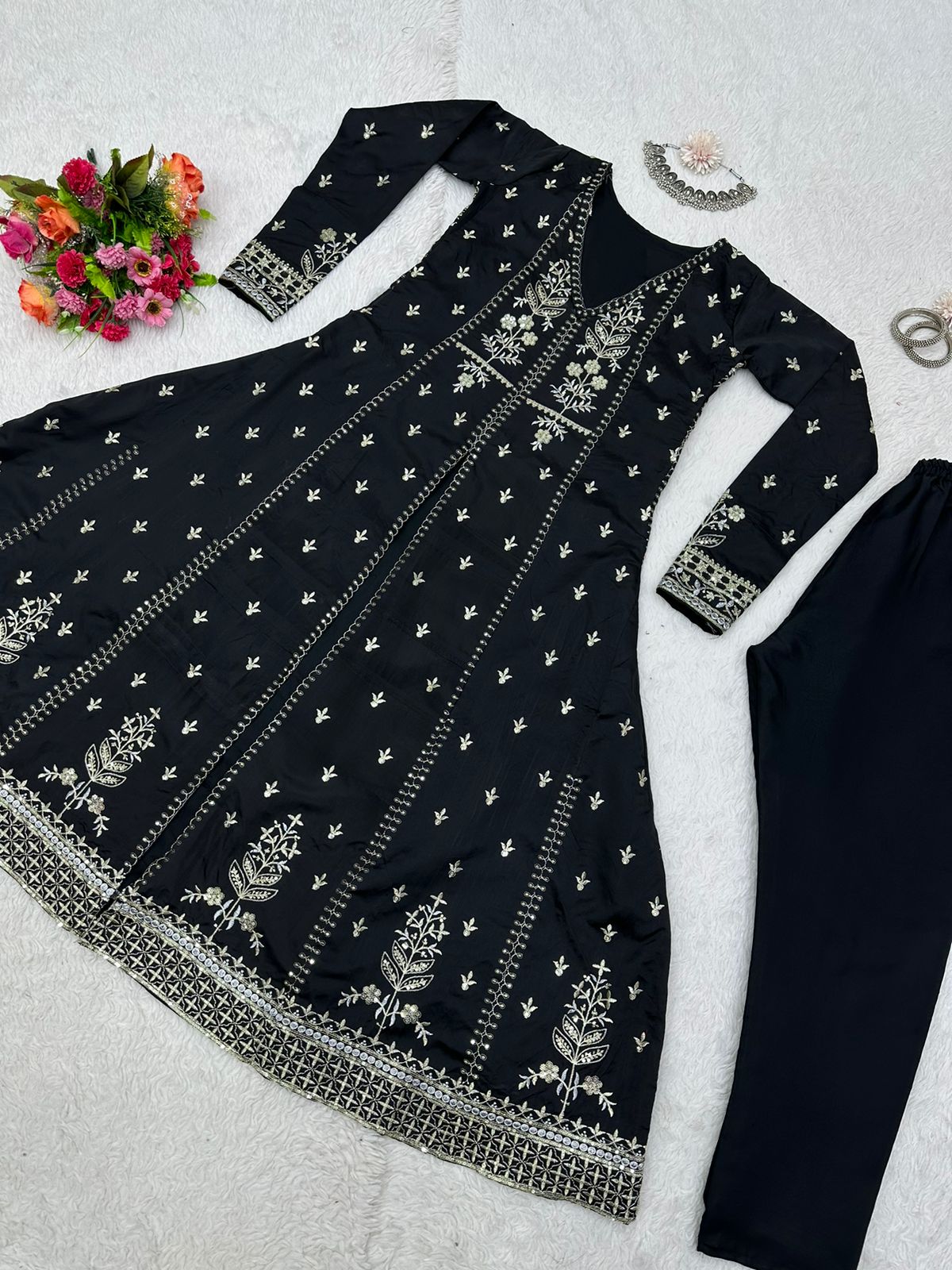 Admiring Black Color Thread Work Anarkali Suit
