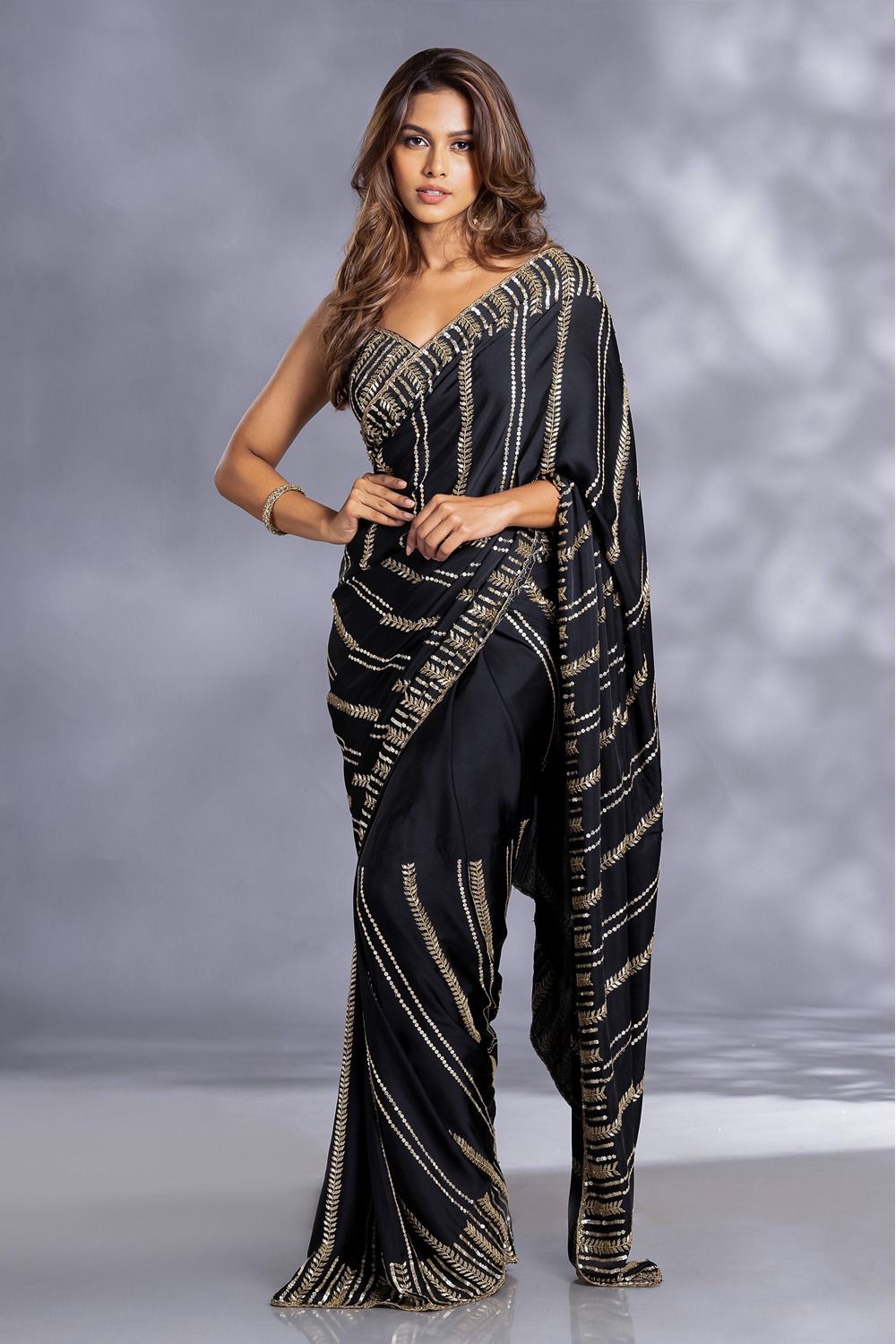 Luxuriant Sequence Work Black Color Saree