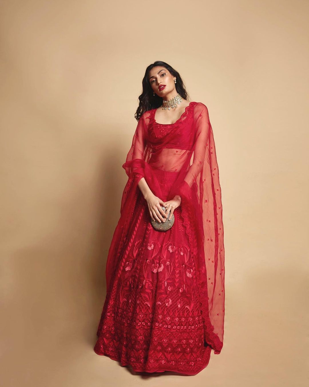 Celebrity Athiya Shetty Style Red Color Lehenga Choli