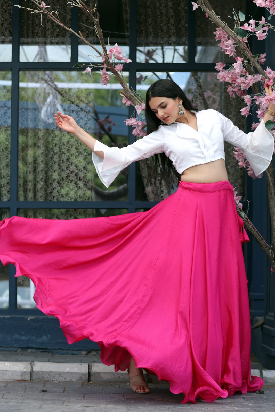 Pink Color Plain Lehenga With White Fancy Top