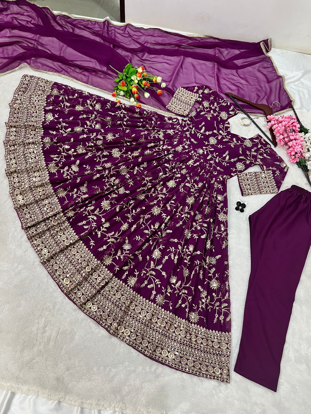 Exclusive Wine Color Heavy Embroidery Work Gown