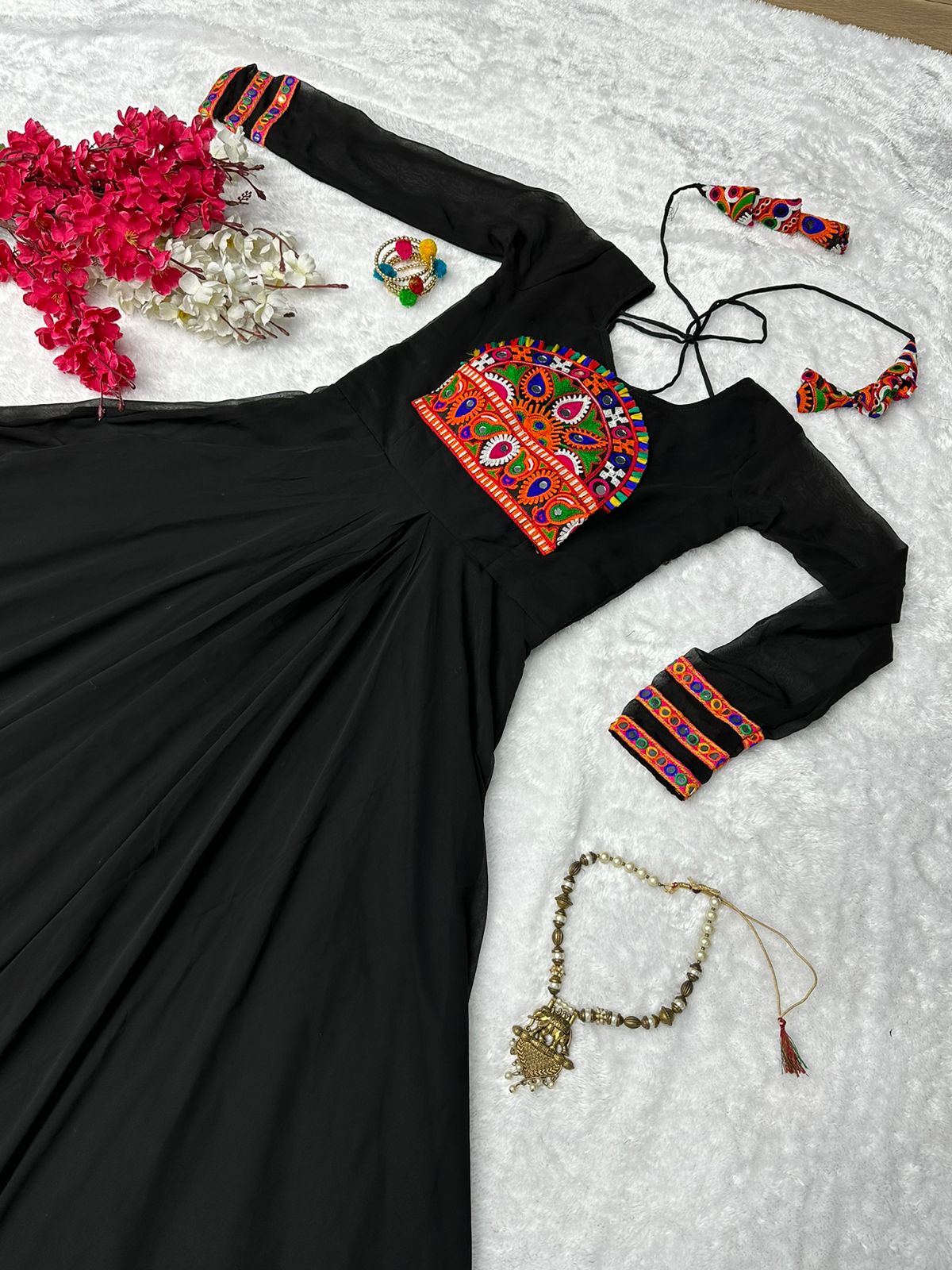 Navratri Style Black Color Multi Work Gown