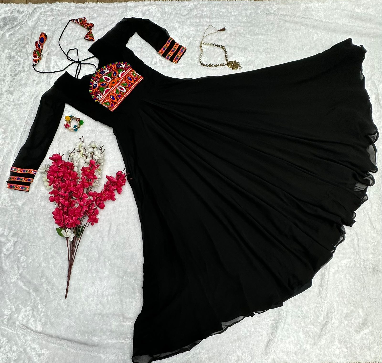 Navratri Style Black Color Multi Work Gown