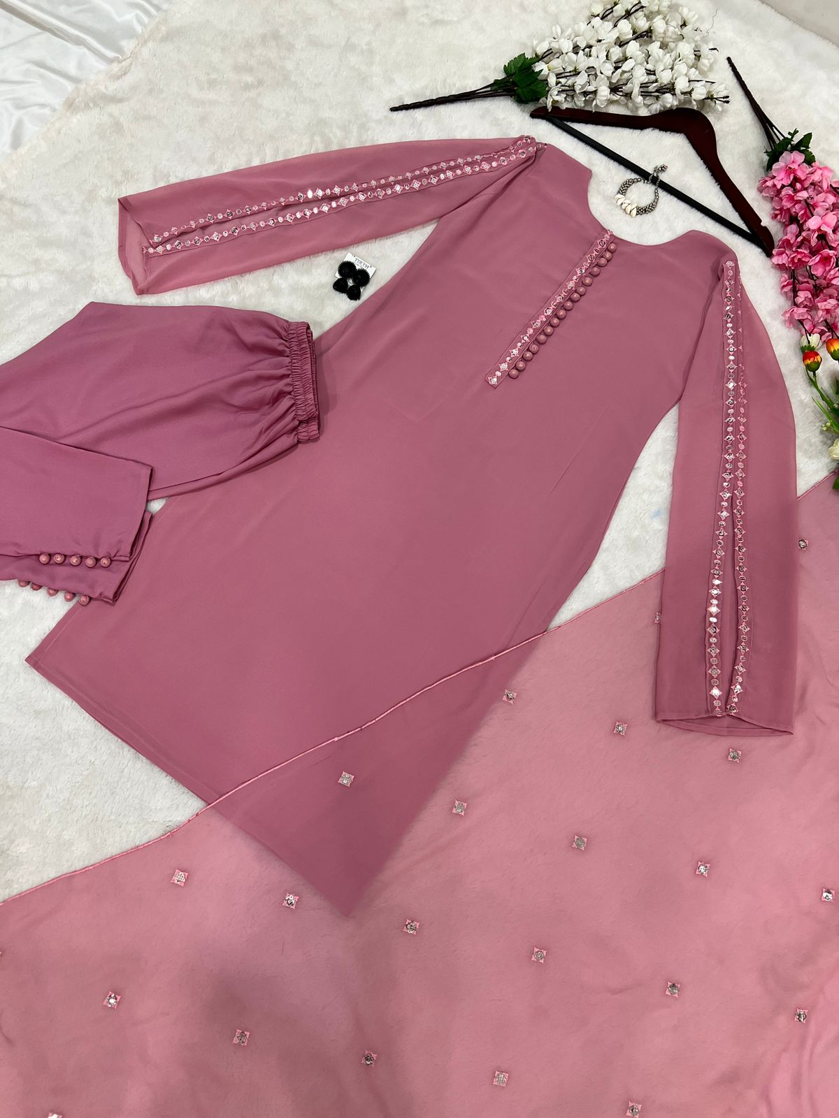 Potli Button Pattern Dusty Pink Color Salwar Suit