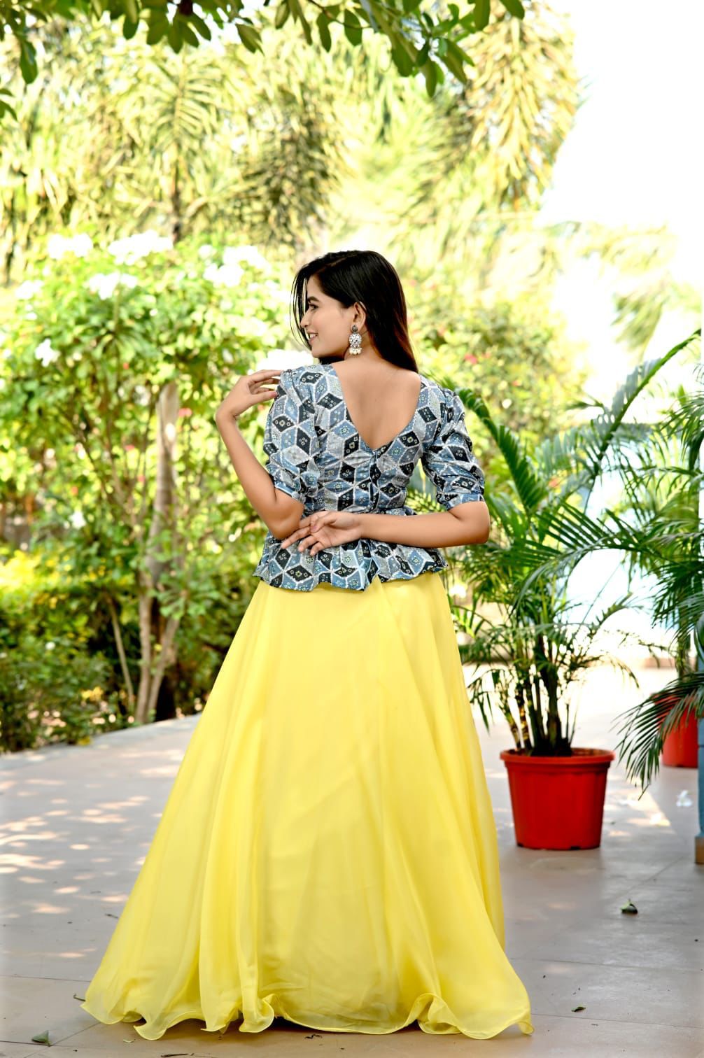 Plain Yellow Color Lehenga With Fancy Pattern Top