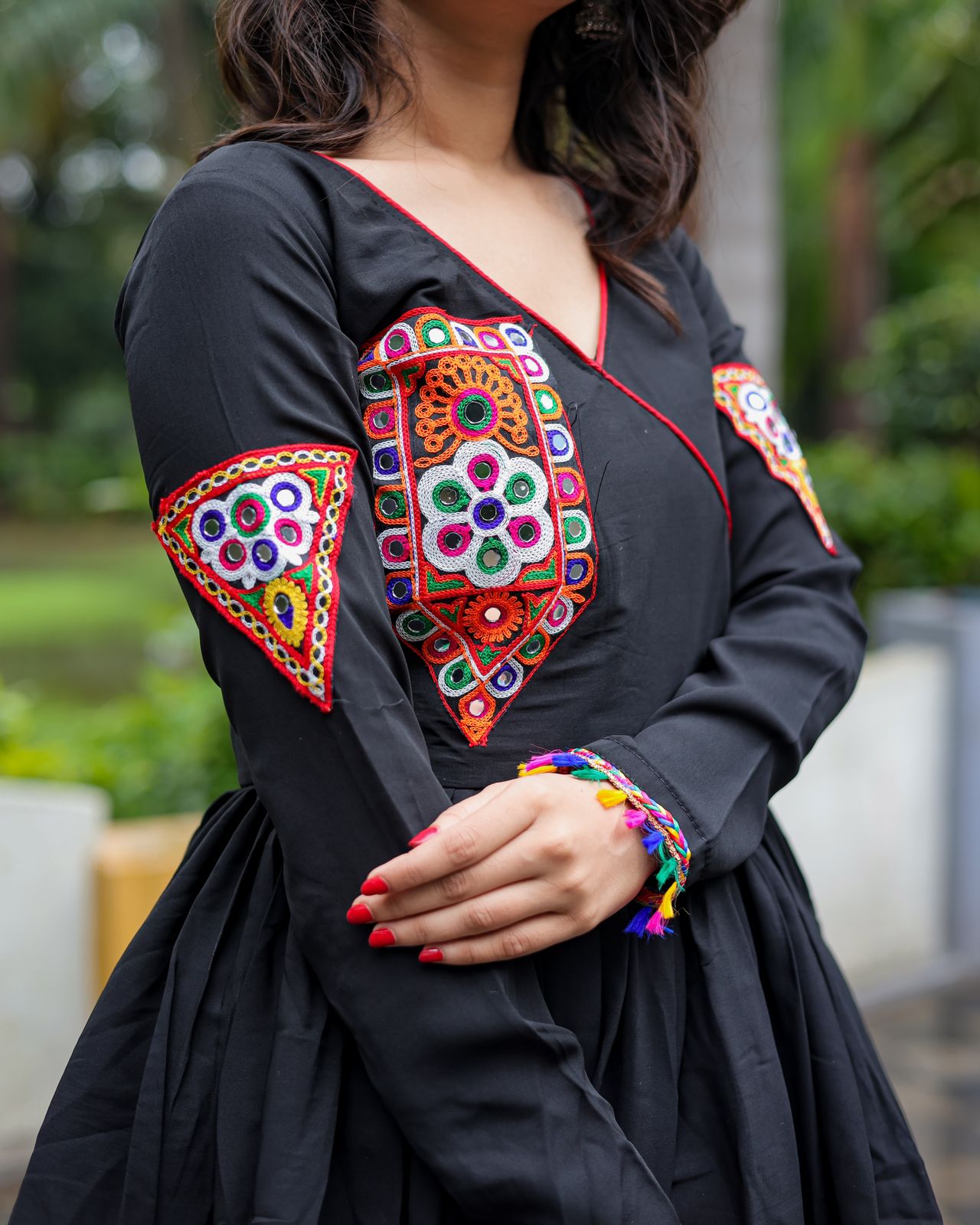 Navratri Wear Gamthi Work Black Color Dhoti Suit