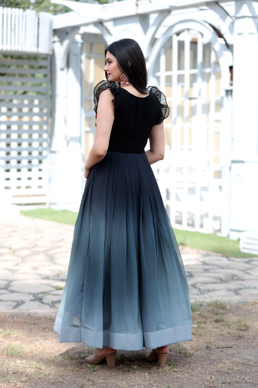 Multi Thread Work Black Color Double Tone Gown