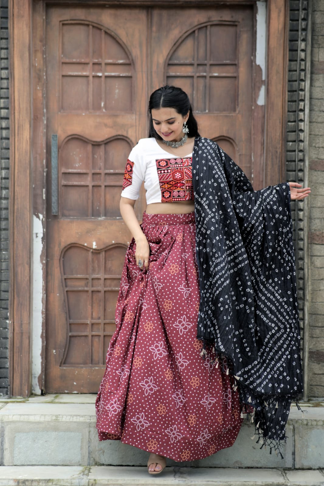 Navratri Wear Maroon Color Printed Lehenga Choli