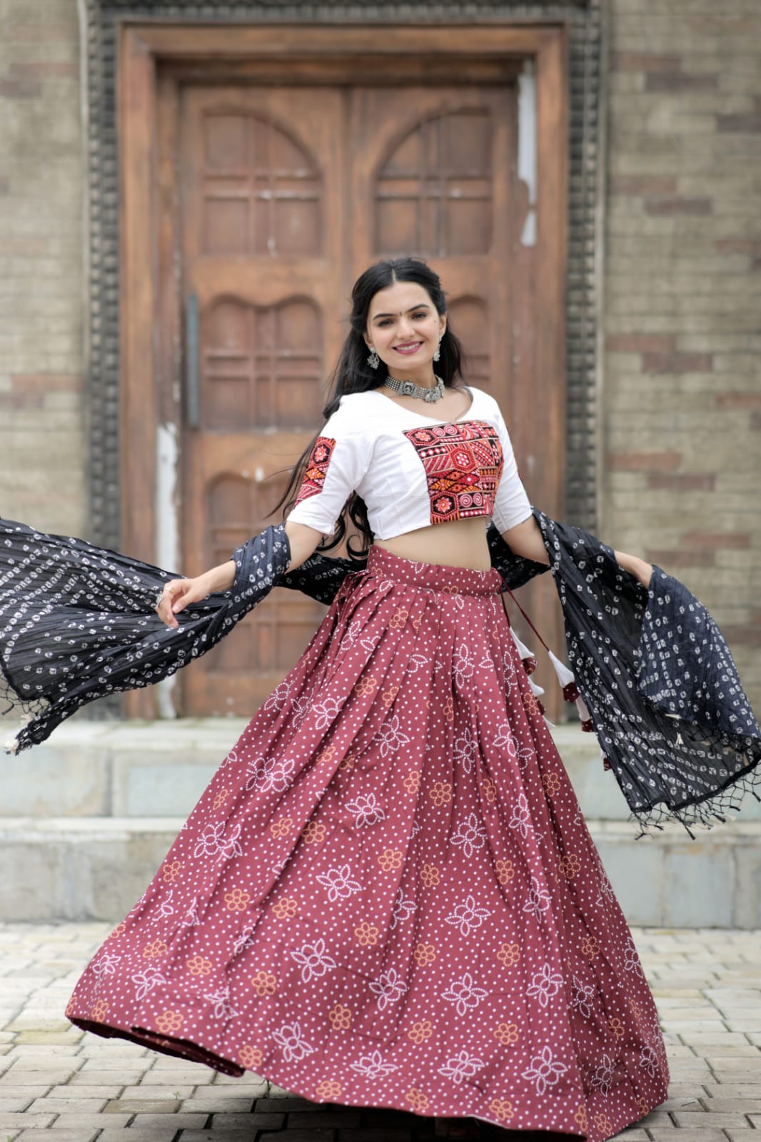 Navratri Wear Maroon Color Printed Lehenga Choli