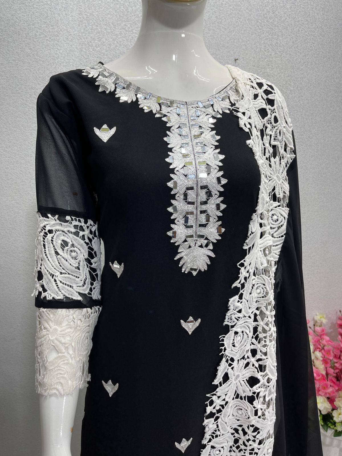 Glorious Chine Stitch Work Black Color Salwar Suit