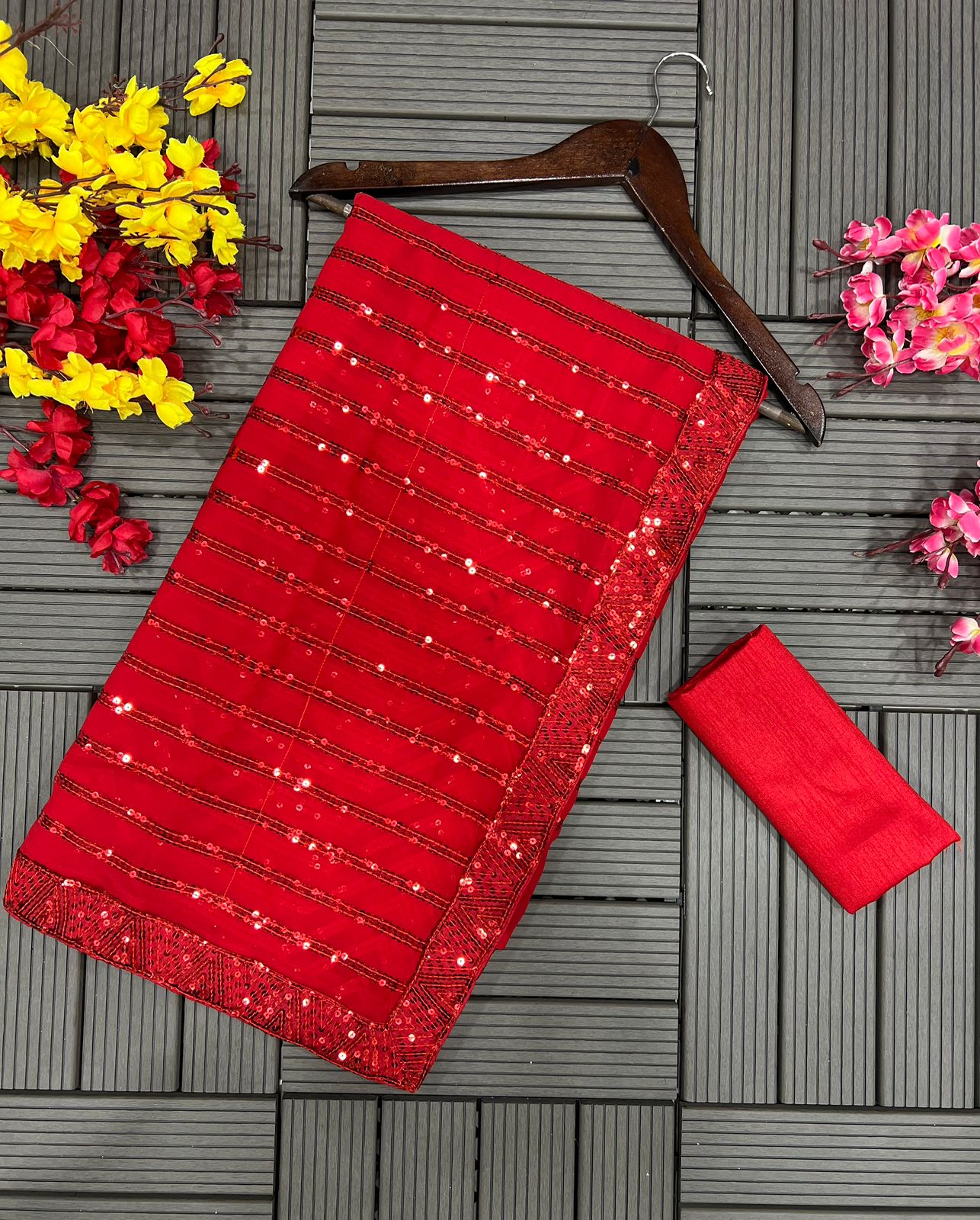 Outstanding Red Color Sequence Work Saree