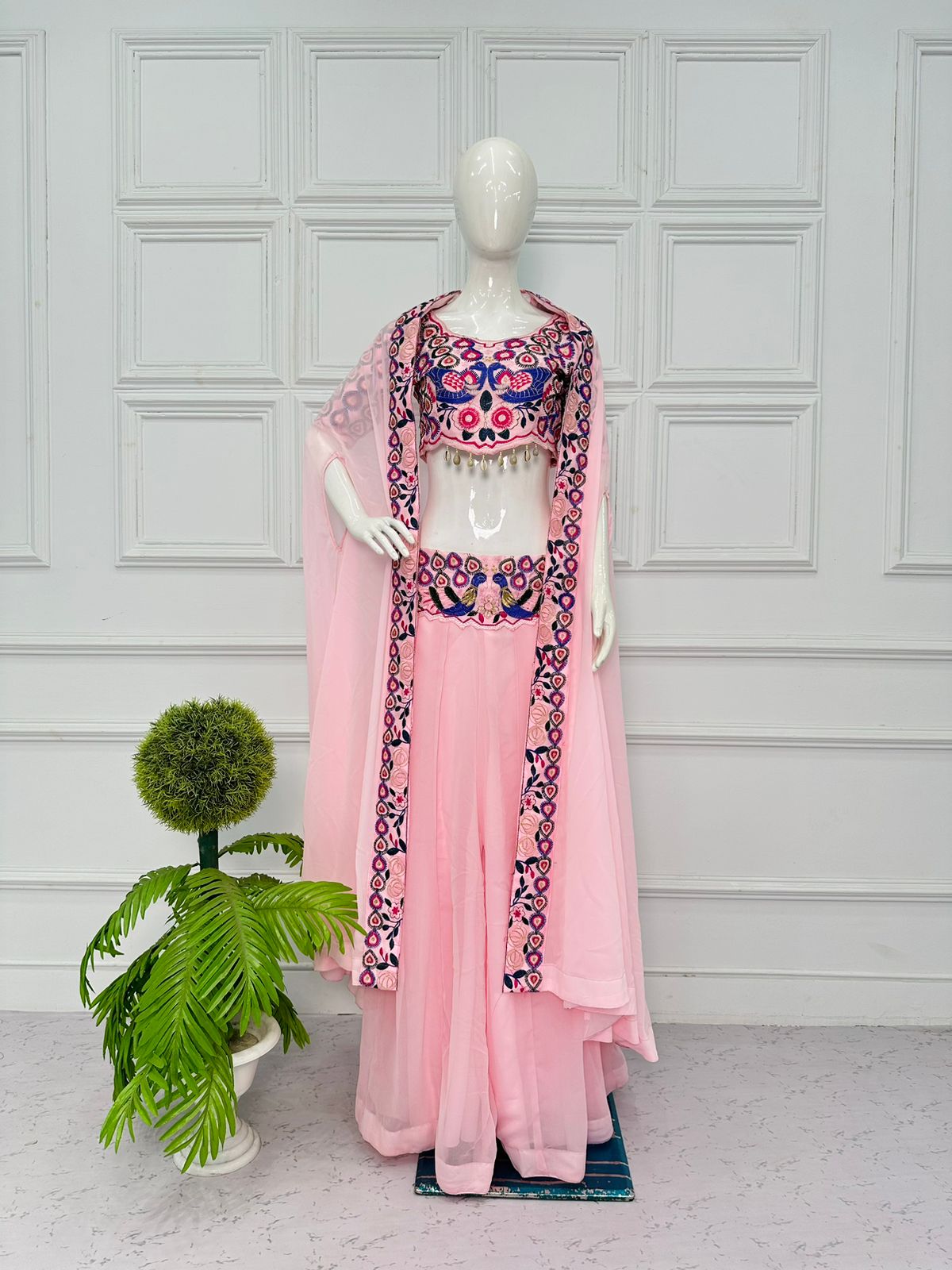 Fabulous Light Pink Color Sharara Suit With Shrug