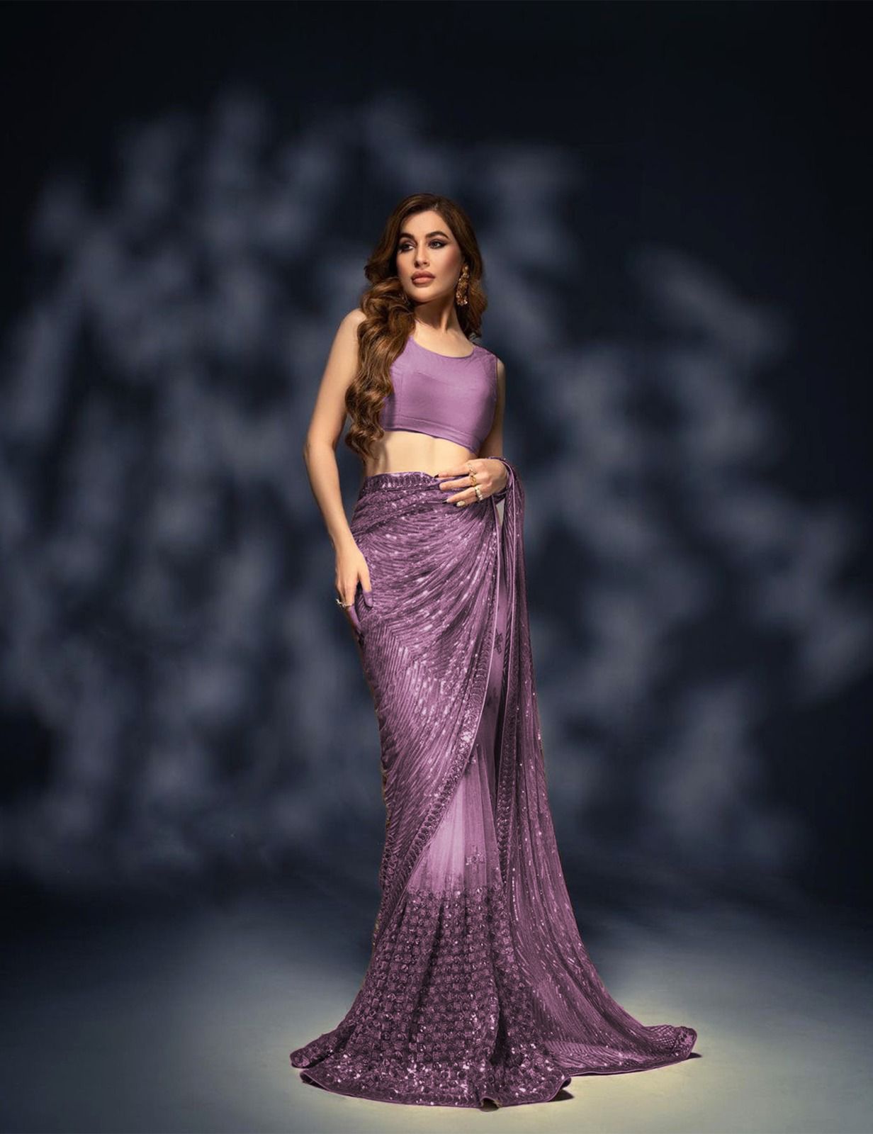 Glimmering Dusty Pink Color Sequence Work Saree