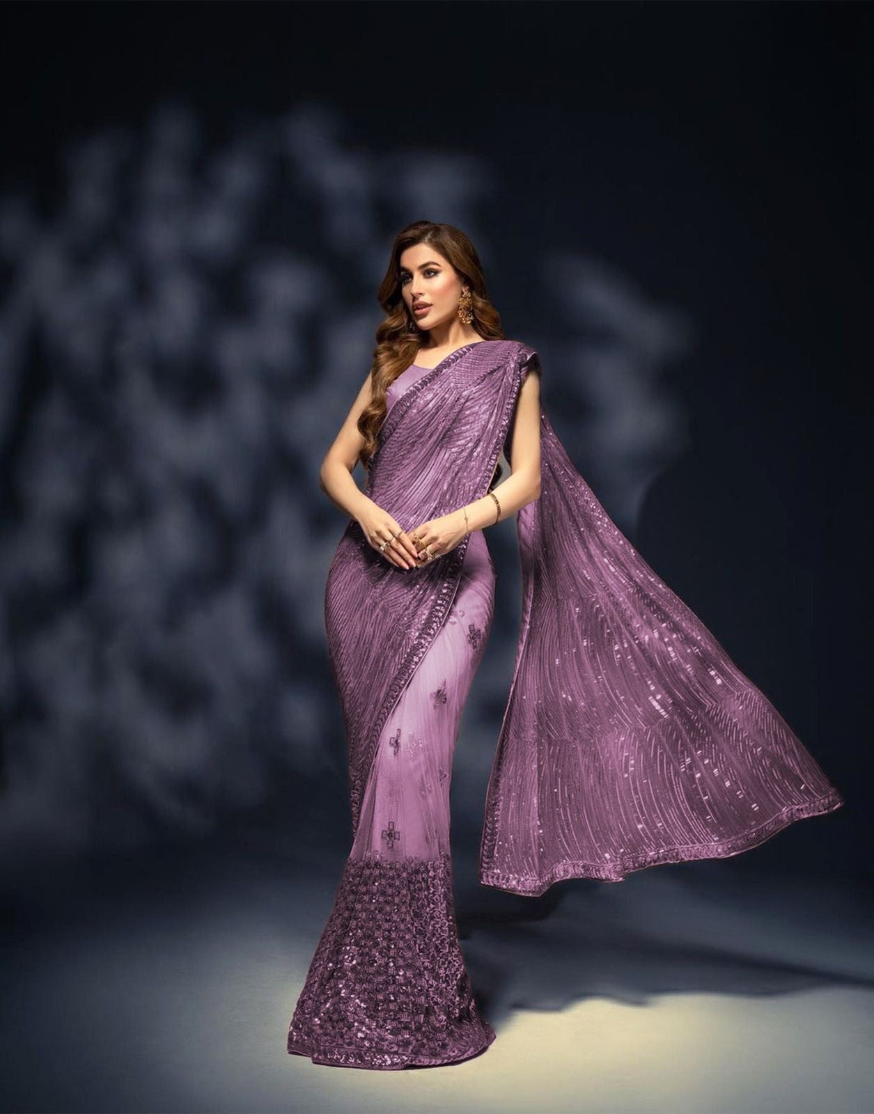 Glimmering Dusty Pink Color Sequence Work Saree