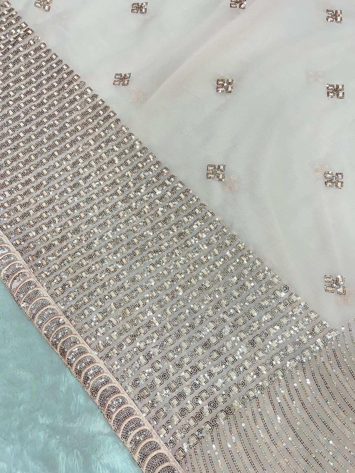 Glimmering Beige Color Sequence Work Saree