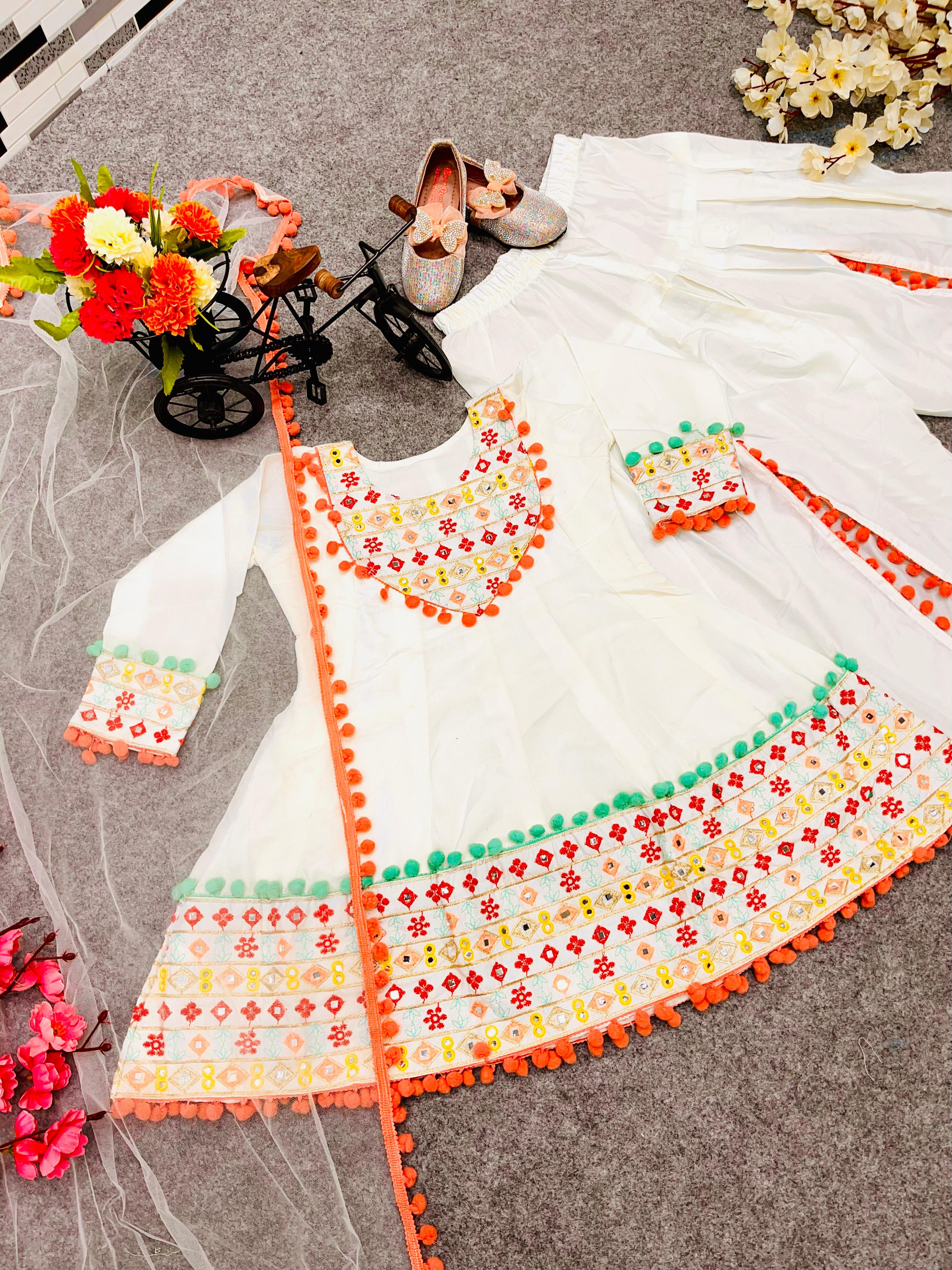 Presenting Baby Girl White Embroidery Work Top With Dhoti Salwar