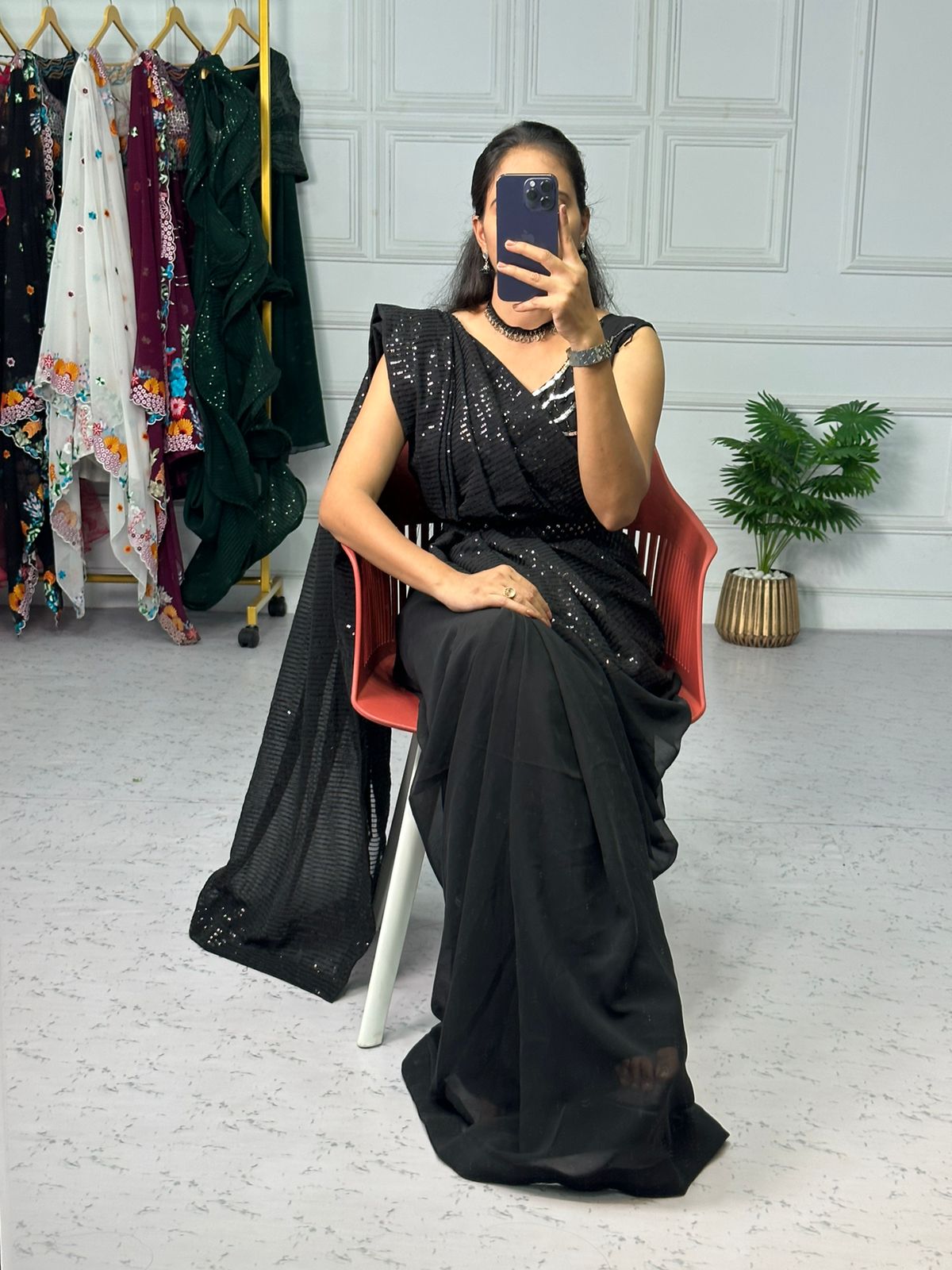 Luxuriant Ready To Wear Black Color Saree