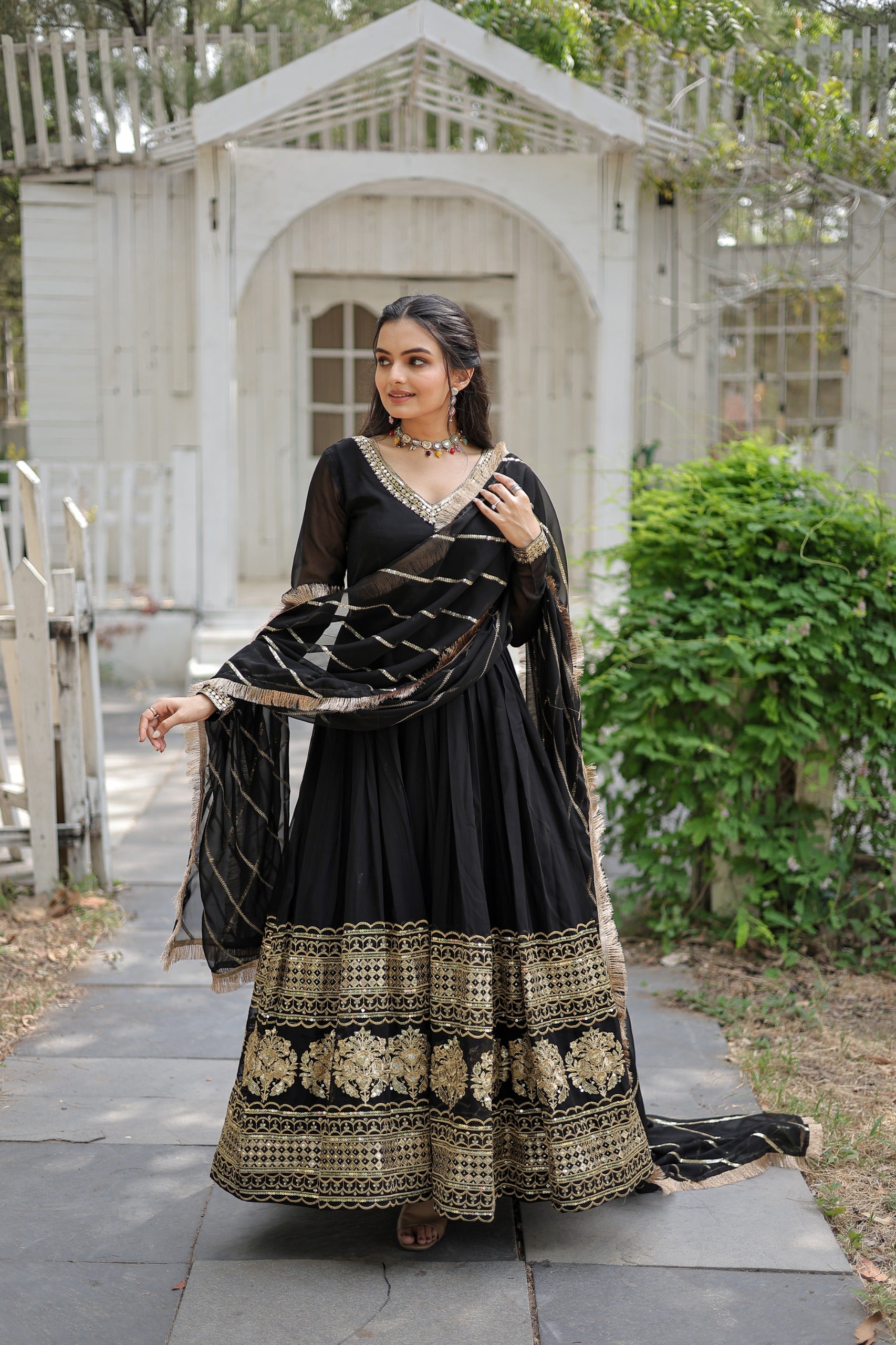 Gorgeous Black Color Sequence Work Gown With Heavy Dupatta