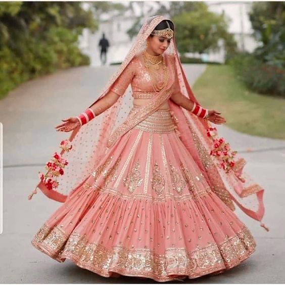 Bridal Wear Peach Color Heavy Embroidered Lehenga Choli