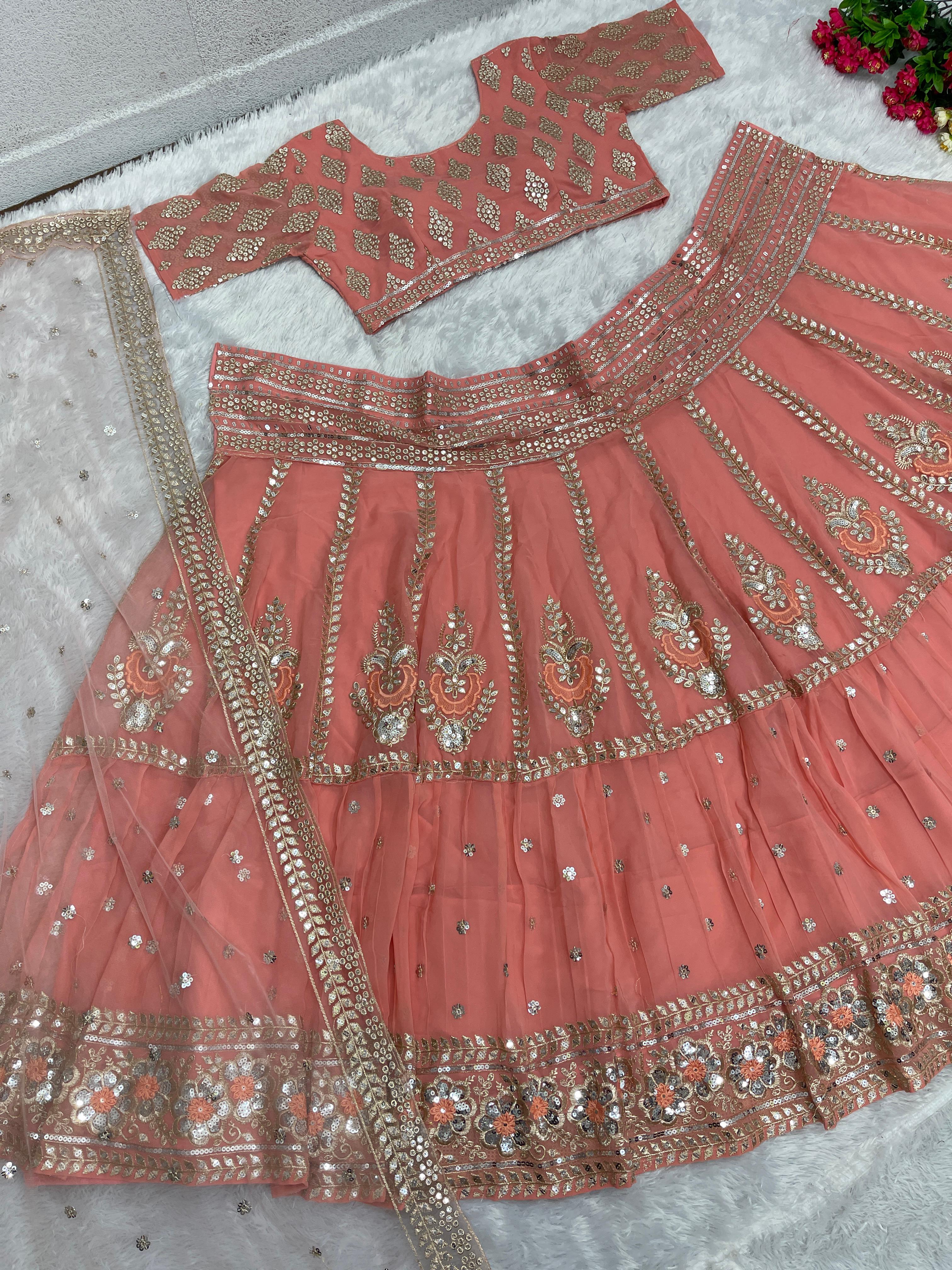 Bridal Wear Peach Color Heavy Embroidered Lehenga Choli