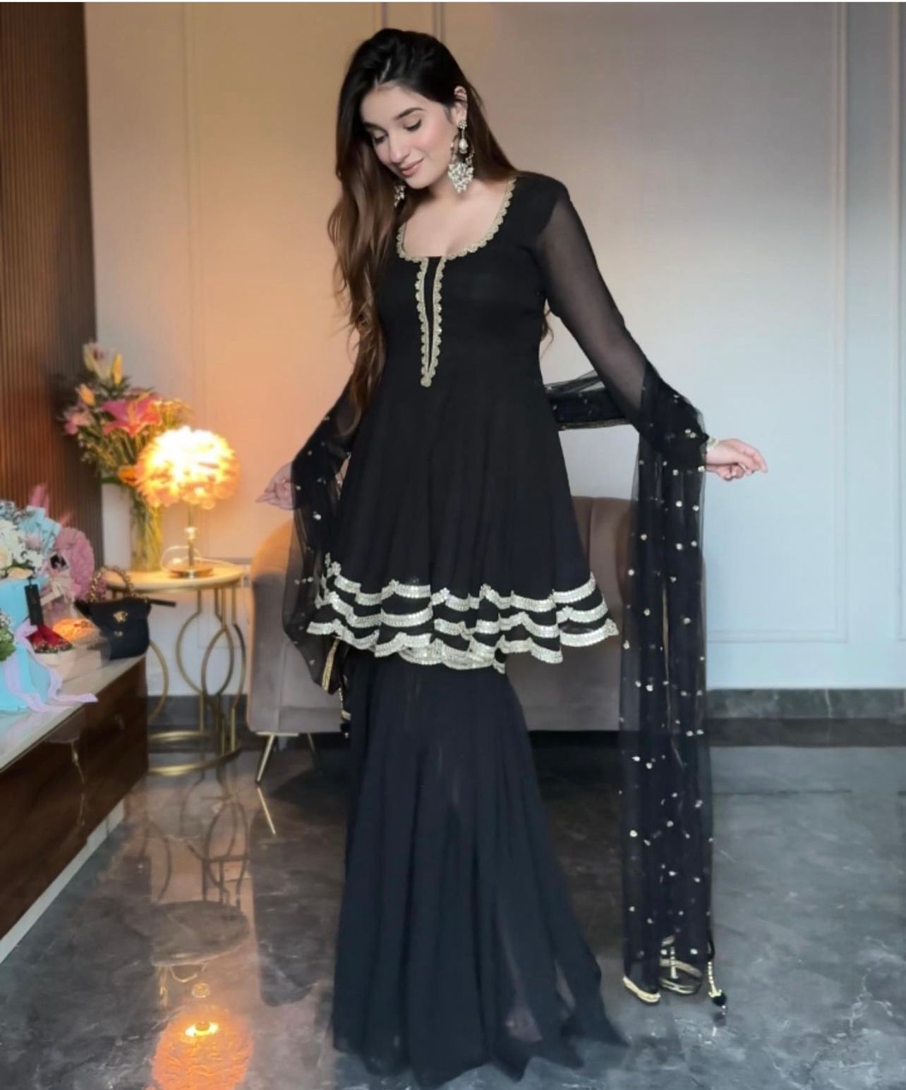 Party Wear Black Color Beautiful Sharara Suit