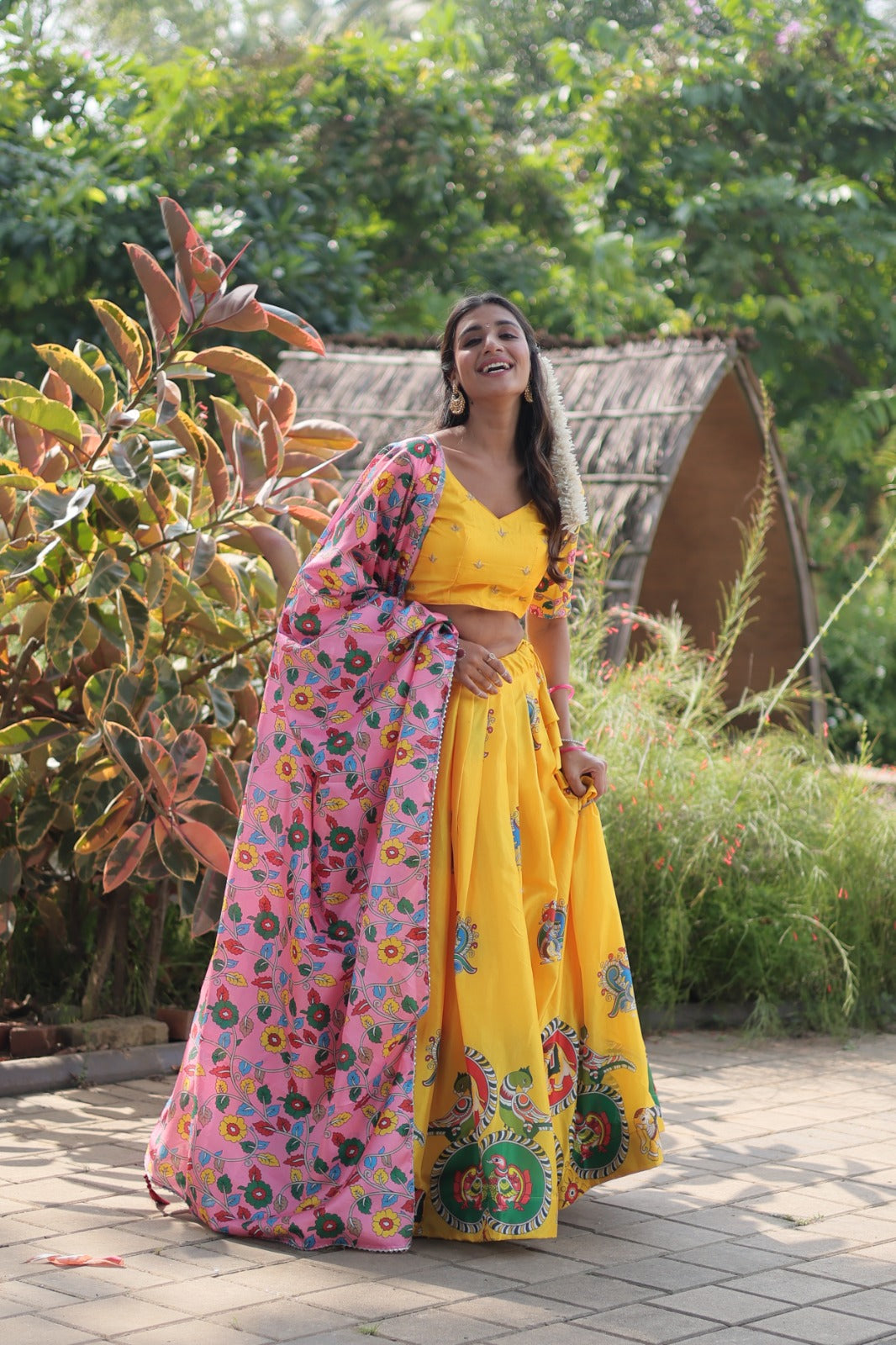 Yellow Color Dola Silk Lehenga Choli With Printed Dupatta