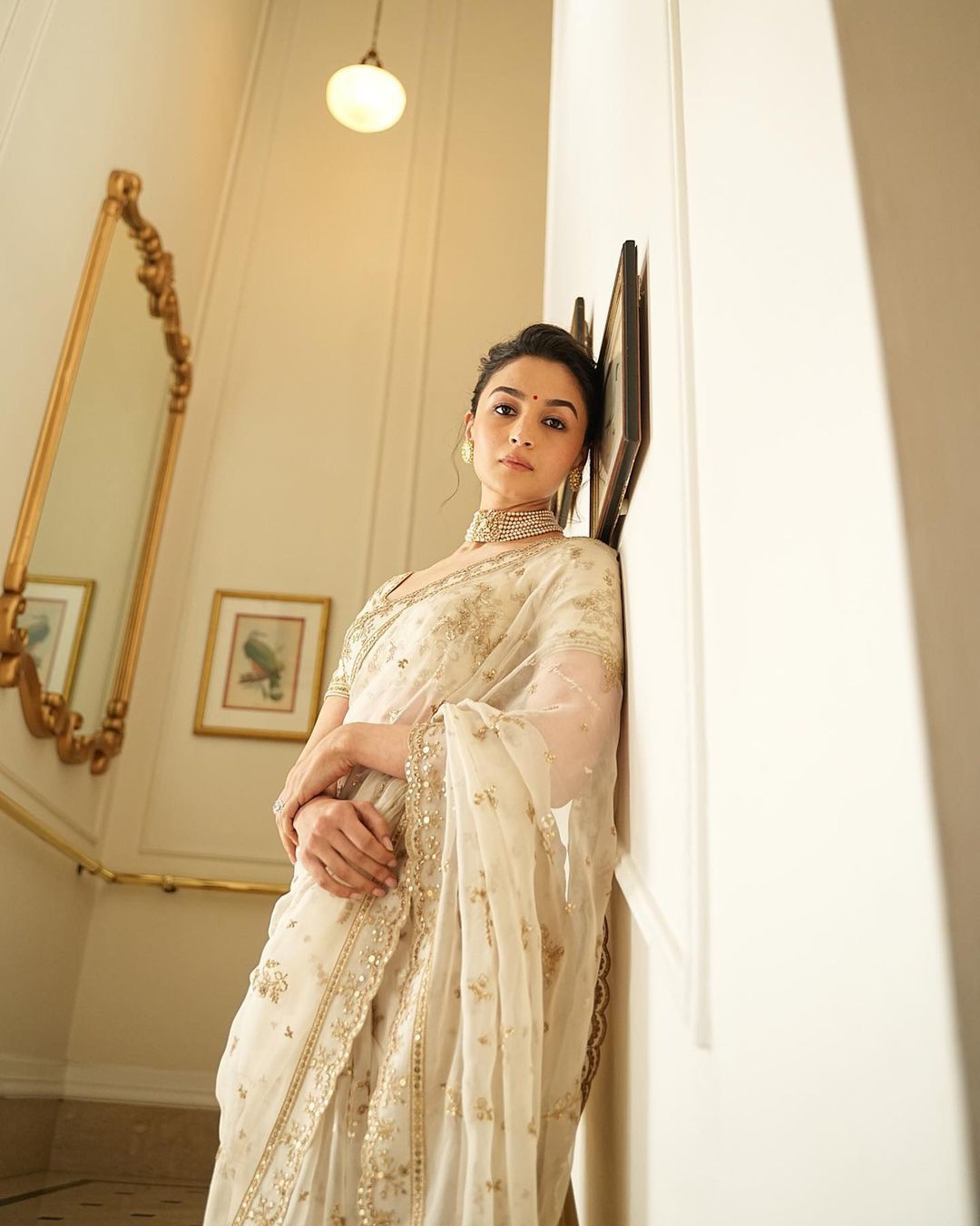 Celebrity Alia Bhatt Wear White Organza Saree