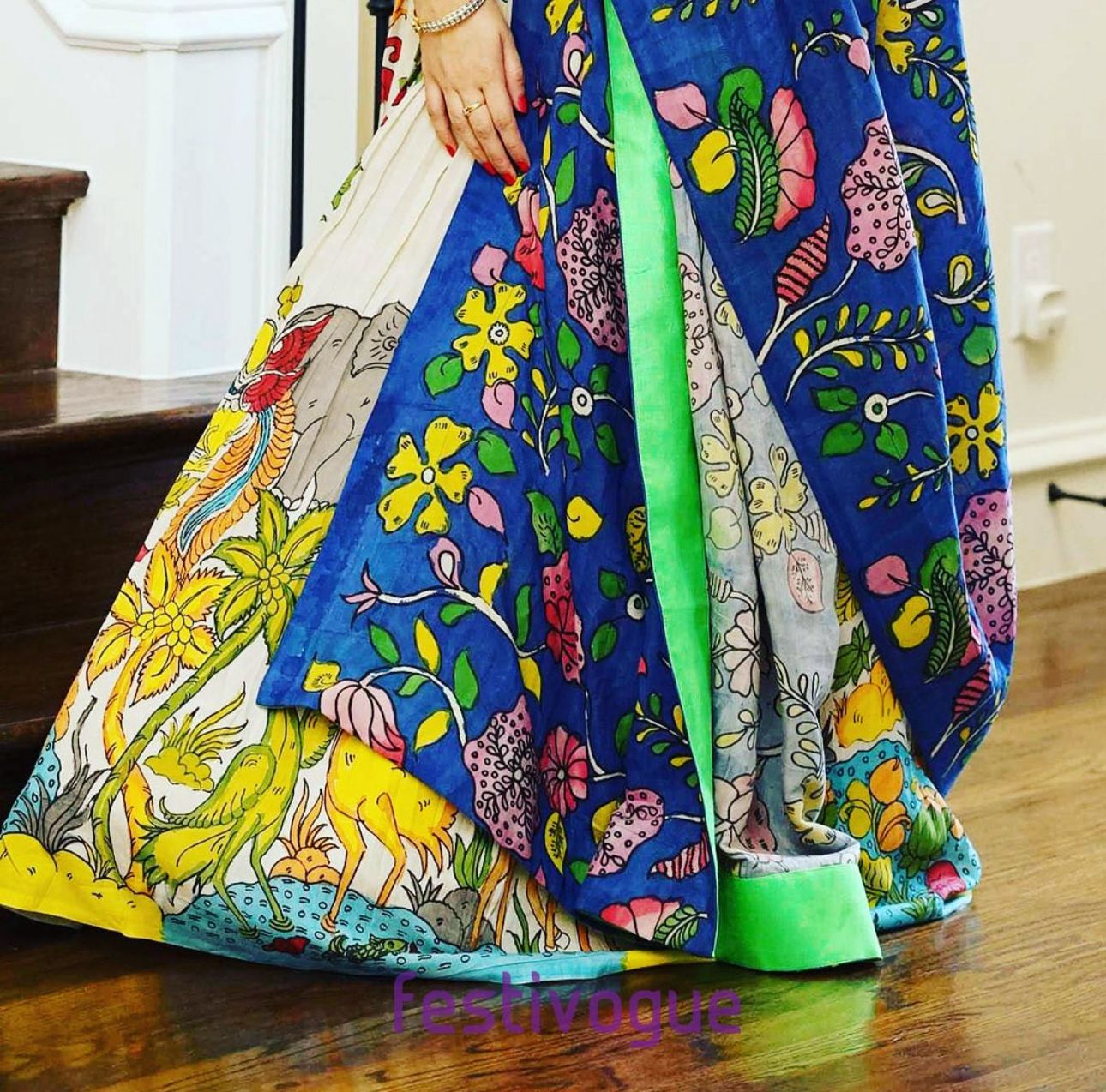 Presenting Yellow Color Chent Crep Kalamkari Print vastracloth