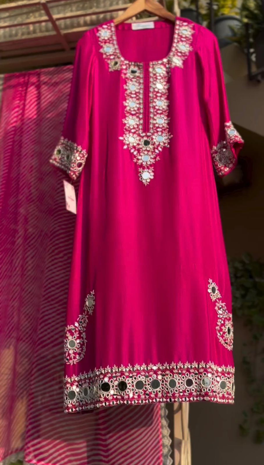 Shining Pink Color Embroidery With Real Mirror Work  Pant With Duatta