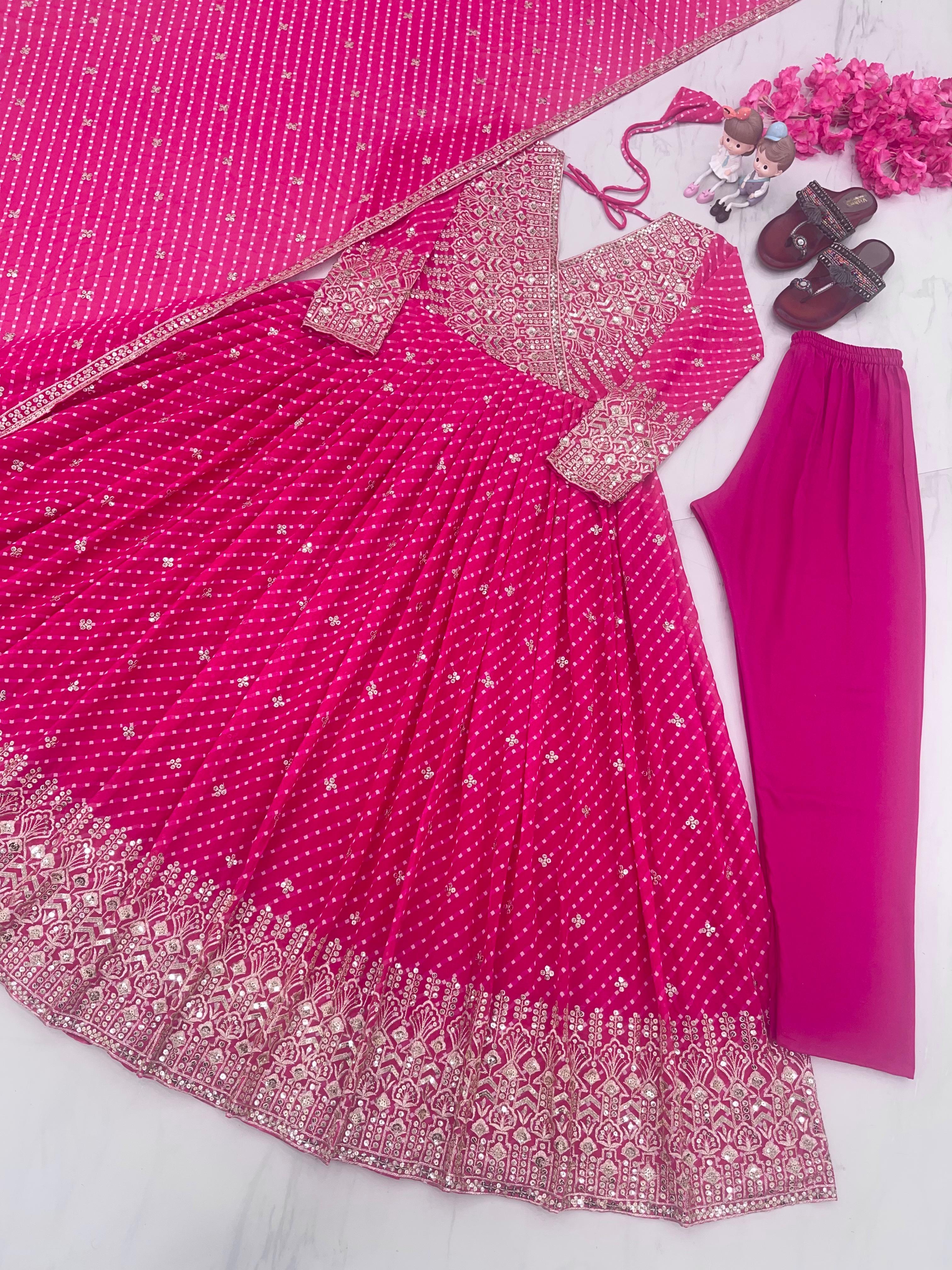 Charming Pink Color Faux Georgette Sequence Work Gown