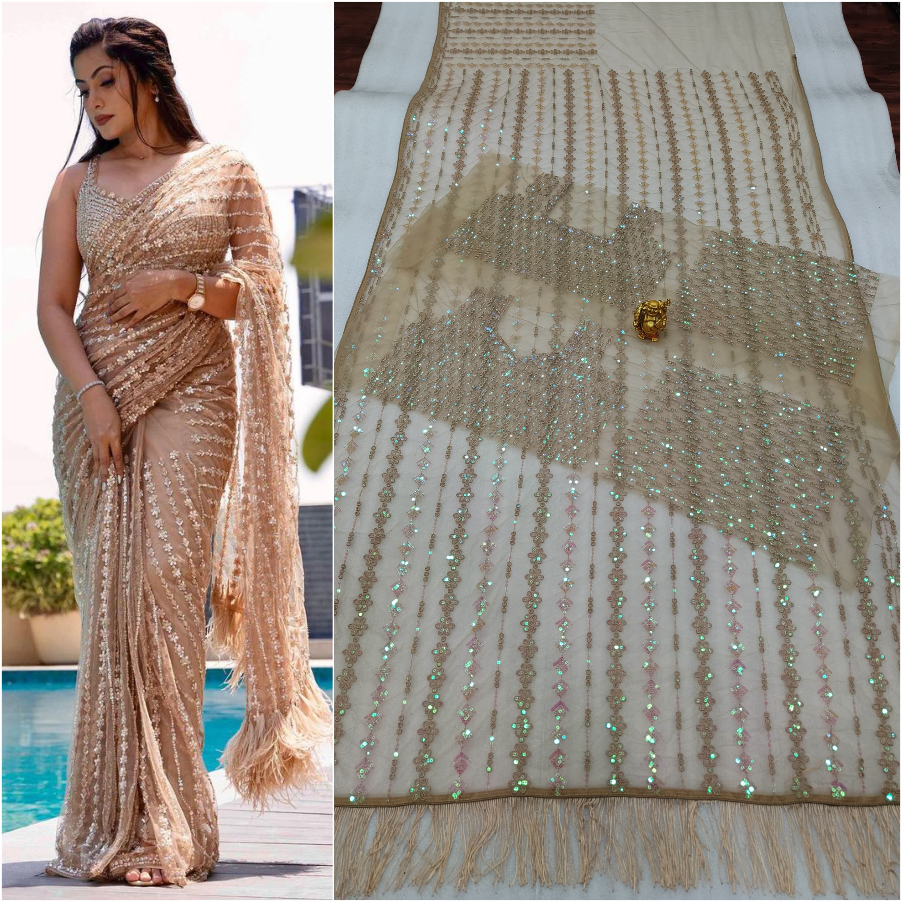 Fantastic  Sequence Work Mono Net Saree