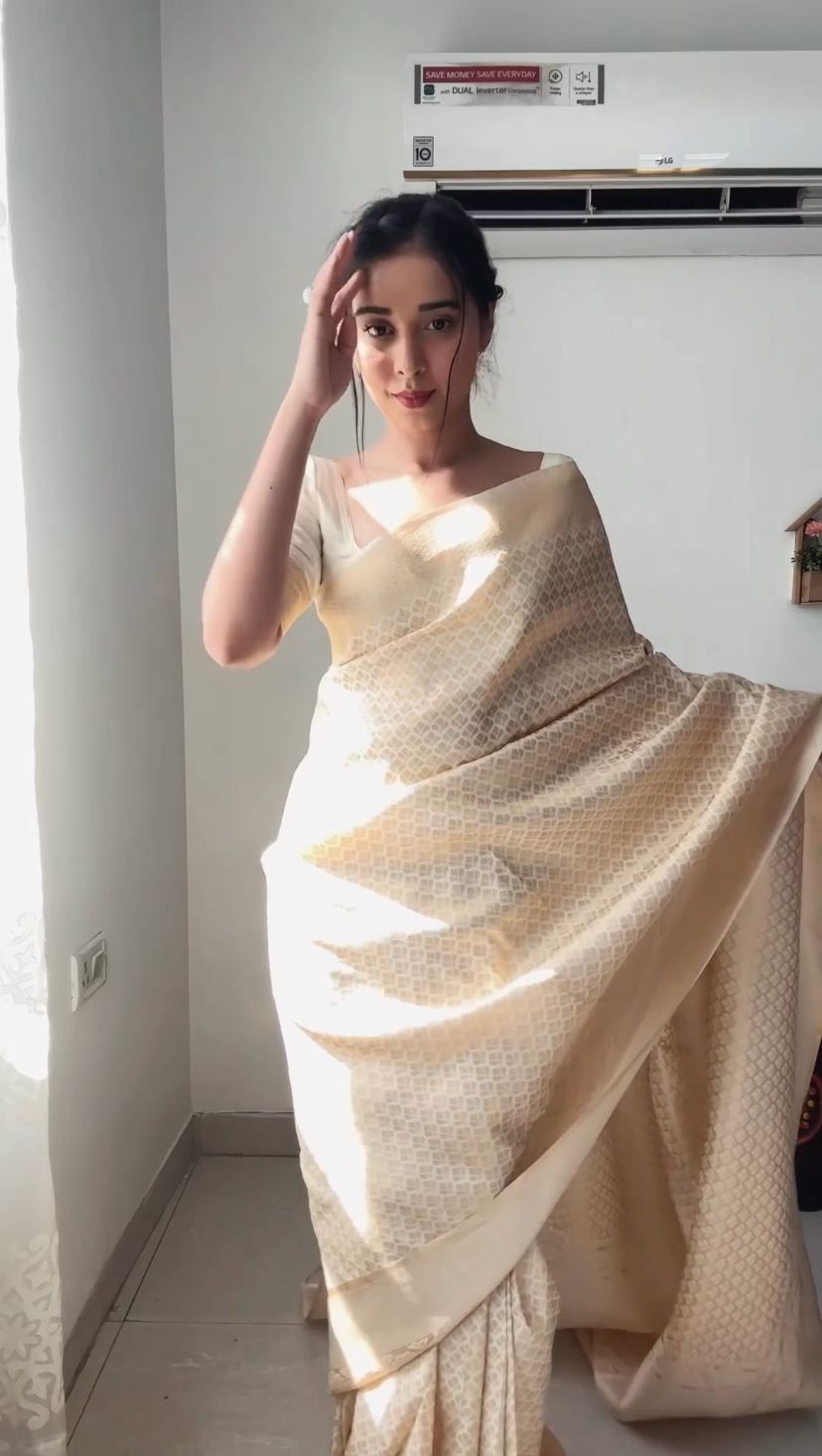 Mesmerizing  White Color Lichi Silk Ready To Wear saree
