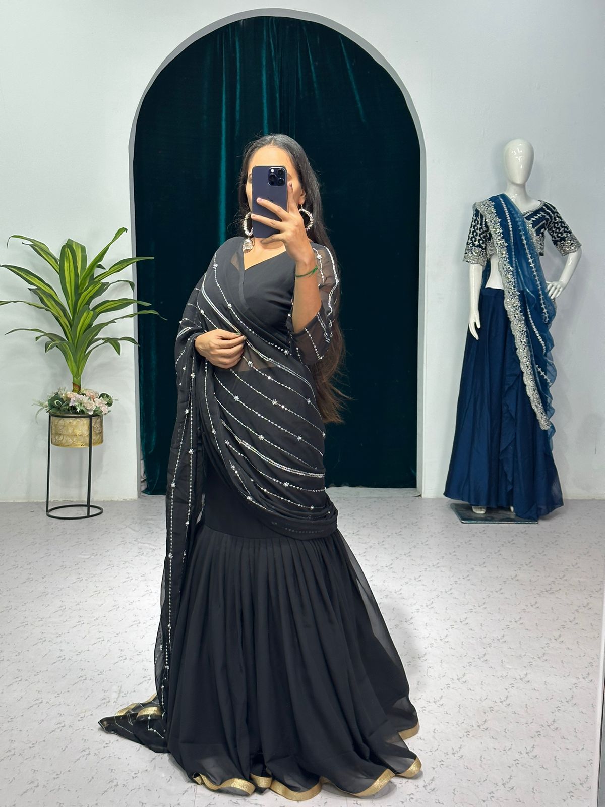 Black & Nude Tulle Embroidered Lehenga Saree Set Design by Esha Sethi  Thirani at Pernia's Pop Up Shop 2024