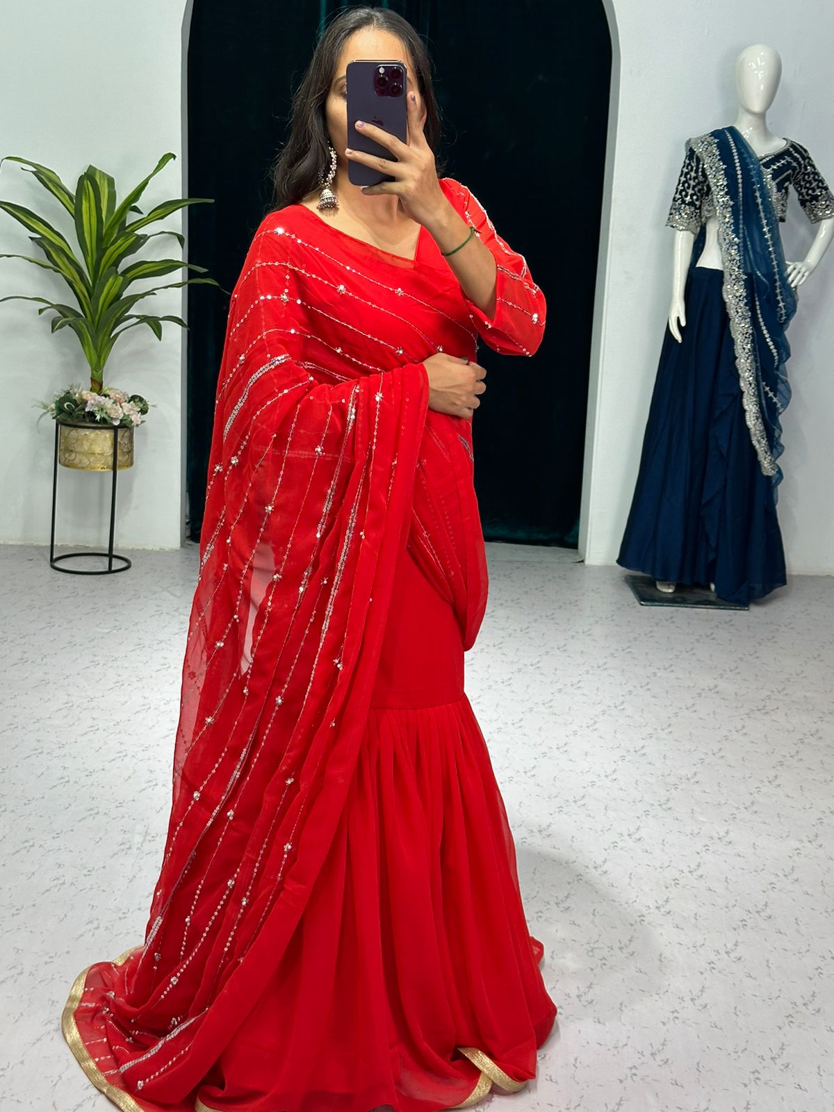 Fashionable  Red  Color Lehenga Saree