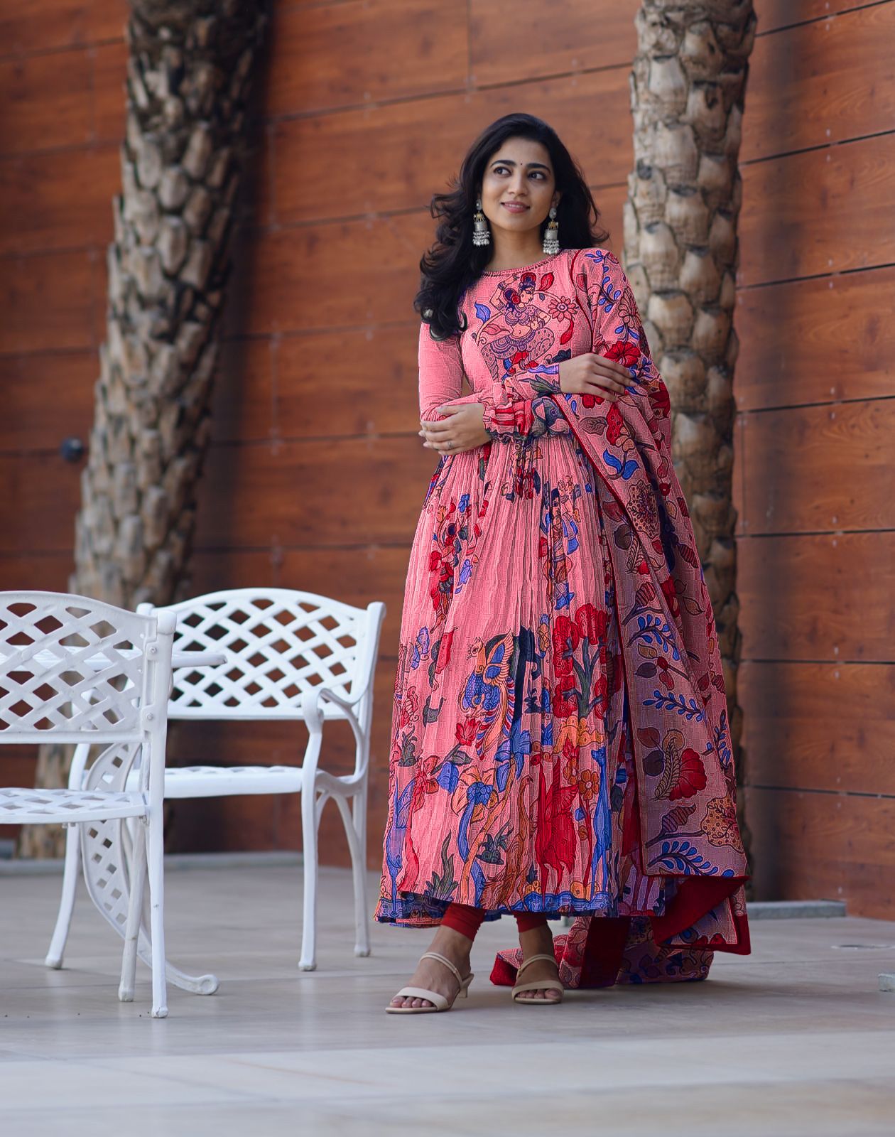 Marvelous  Pink Color Chent Creap Kalamkari Print Gown