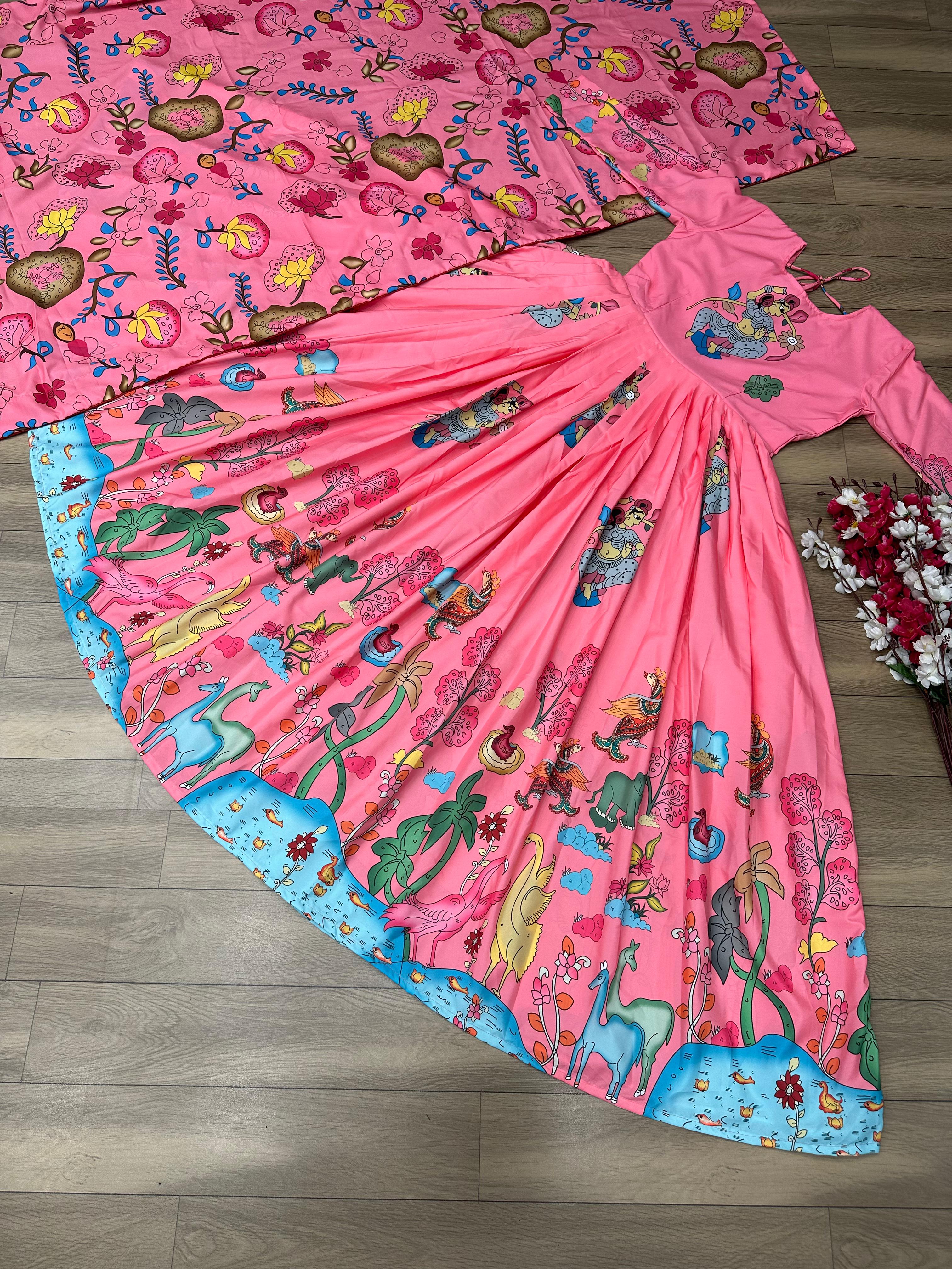 Marvelous  Pink Color Chent Creap Kalamkari Print Gown